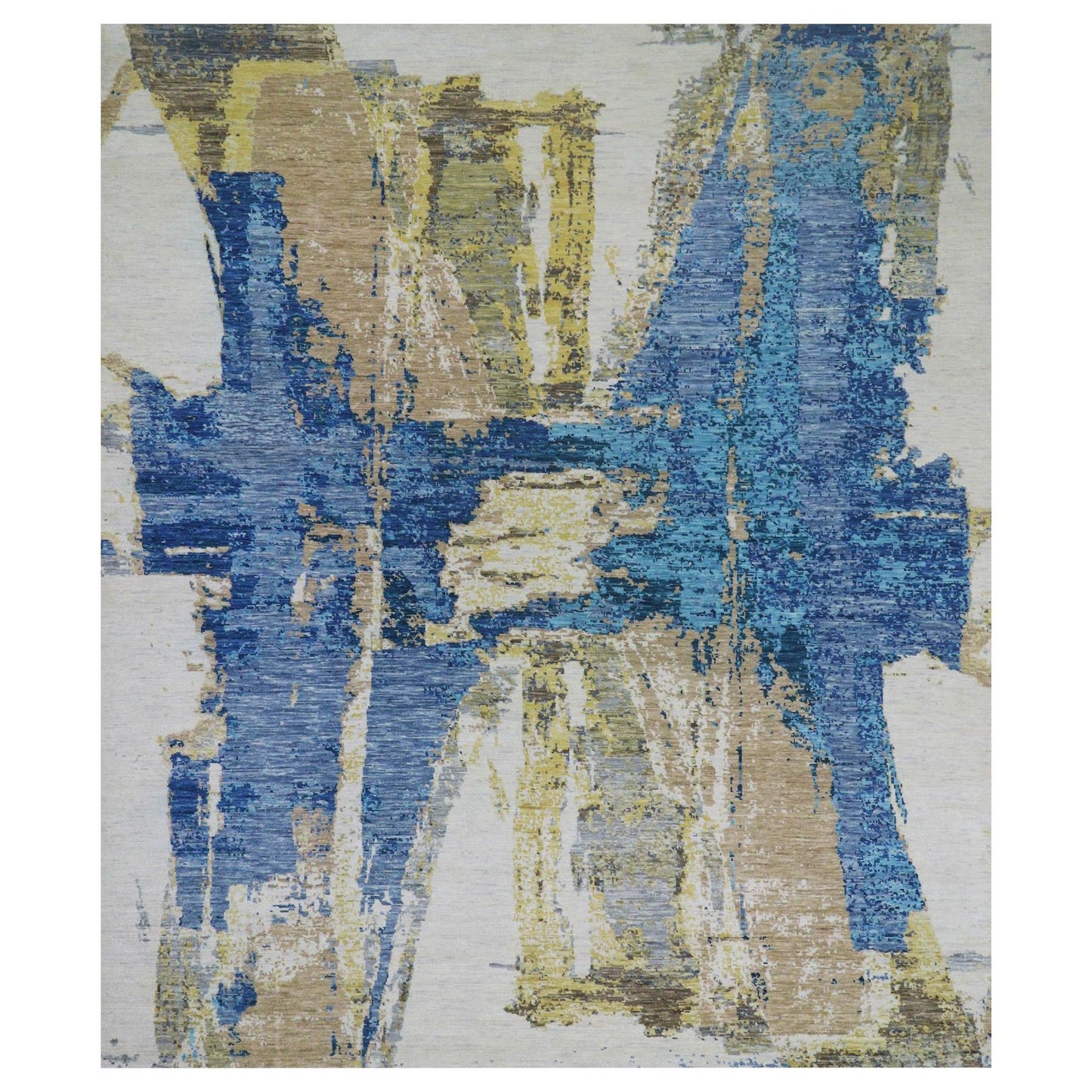 12'1"X13'10" White Abstract Design 100% Wool Hand Knotted Oversized Rug
