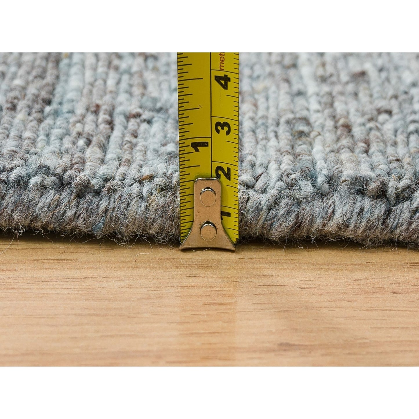 10'1"X10'1" Gray Wool Hand Loomed Modern Striae Design Round Oriental Rug