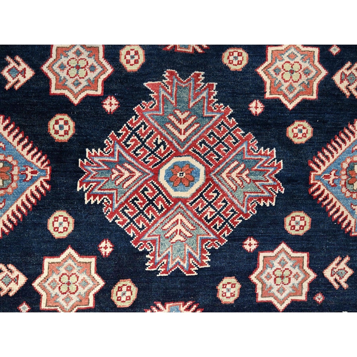 9'X9' Blue Special Kazak Geometric Wool Hand Knotted Round Oriental Rug