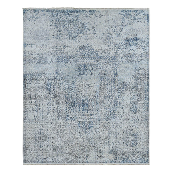 8'3"X10'2" Gray Silk Broken And Erased Design Vintage Hand Knotted Rug