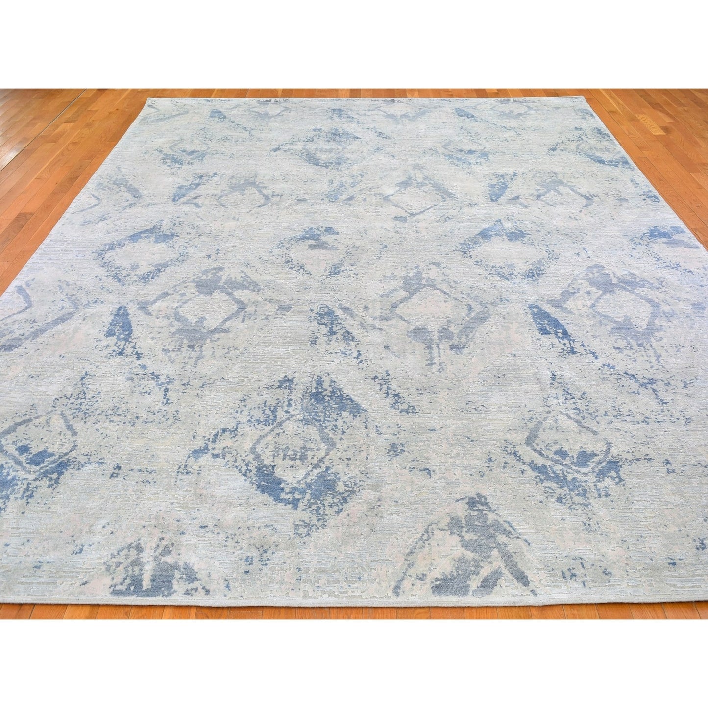 10'X14'3" Large Elements Pastels Modern Silk & Textured Wool Handmade Rug