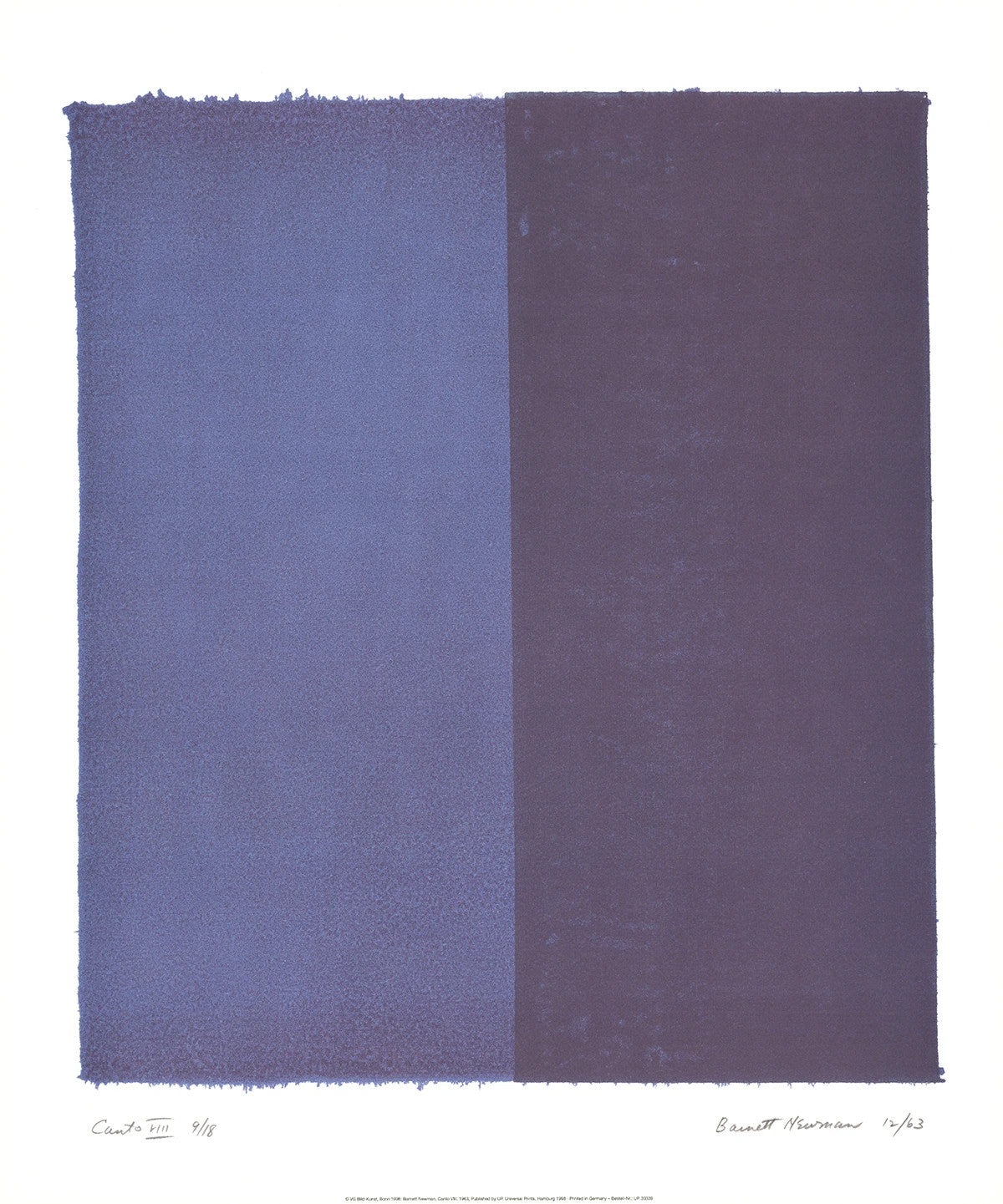 Barnett Newman Canto Viii " Poster Minimalism Blue