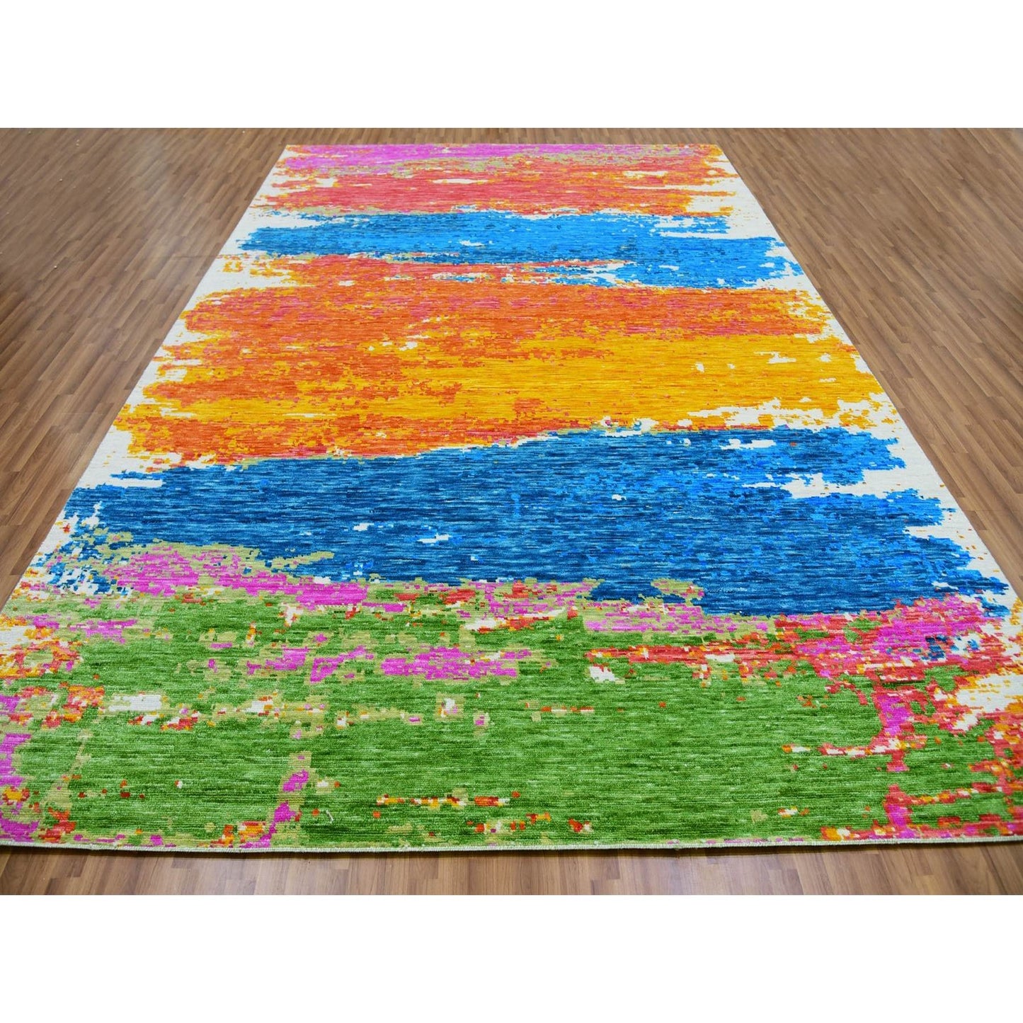 10'X14'1" Ivory Hand Knotted Modern Abstract Design All Wool Oriental Rug