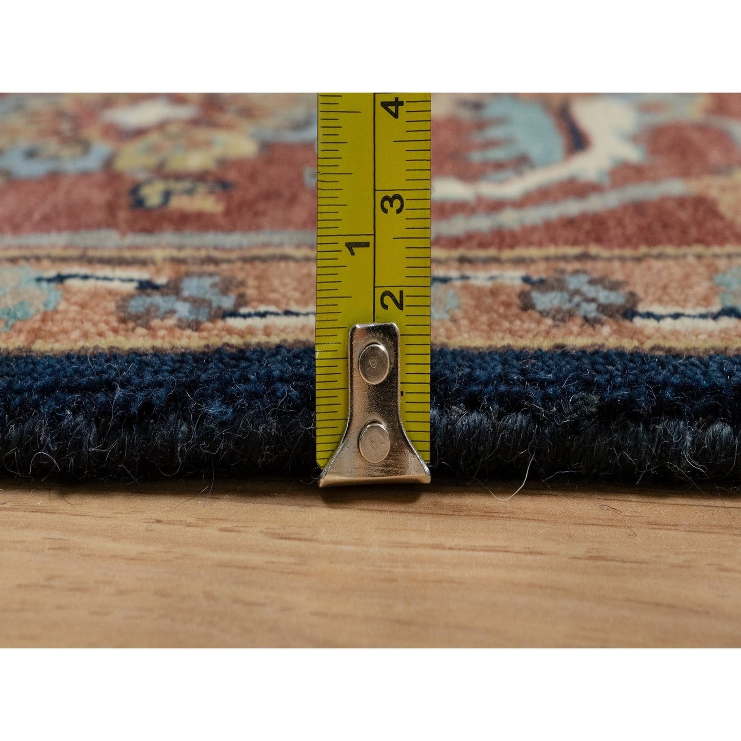 6'2"X9'2" Polo Blue Pure Wool Soft Antiqued Fine Heris Hand Knotted Rug