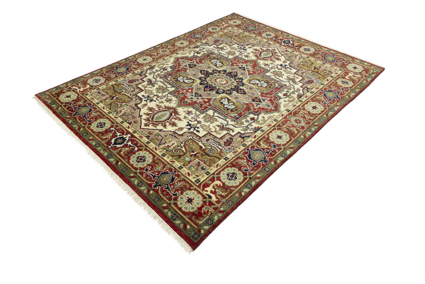 Handmade Scarlet Red Traditional Wool Heriz