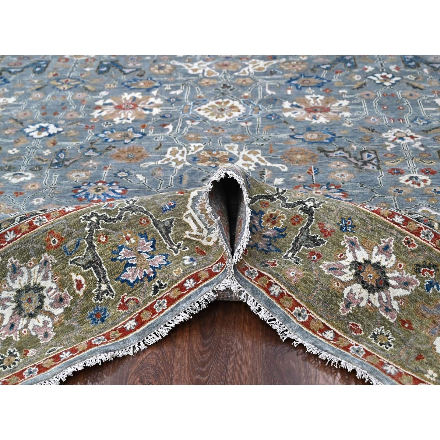 9'X11'10" Gray Heris All Over Design Hand Knotted Pure Wool Oriental Rug