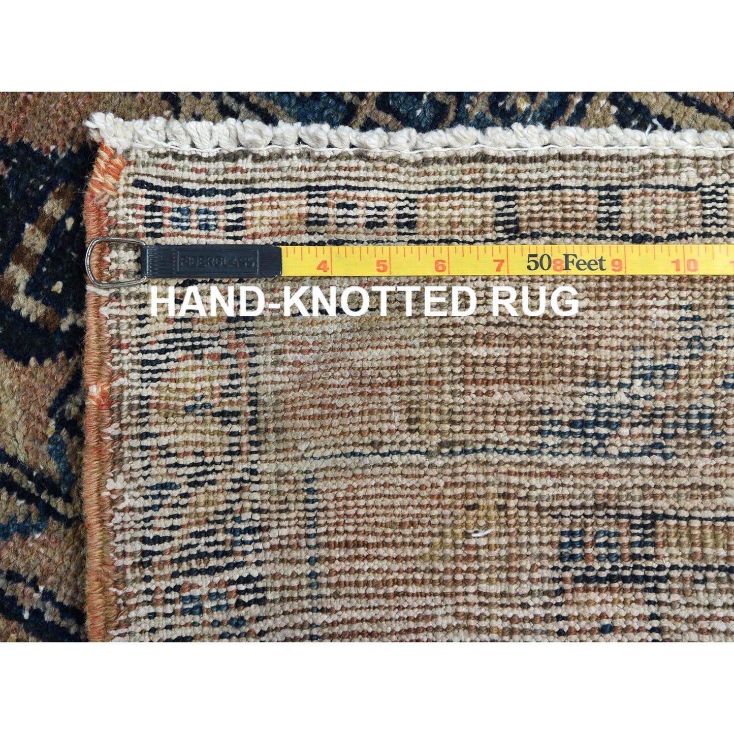 3'5"X10'6" Orange Vintage Farsian Worn Wool Hand Knotted Wide Runner Rug