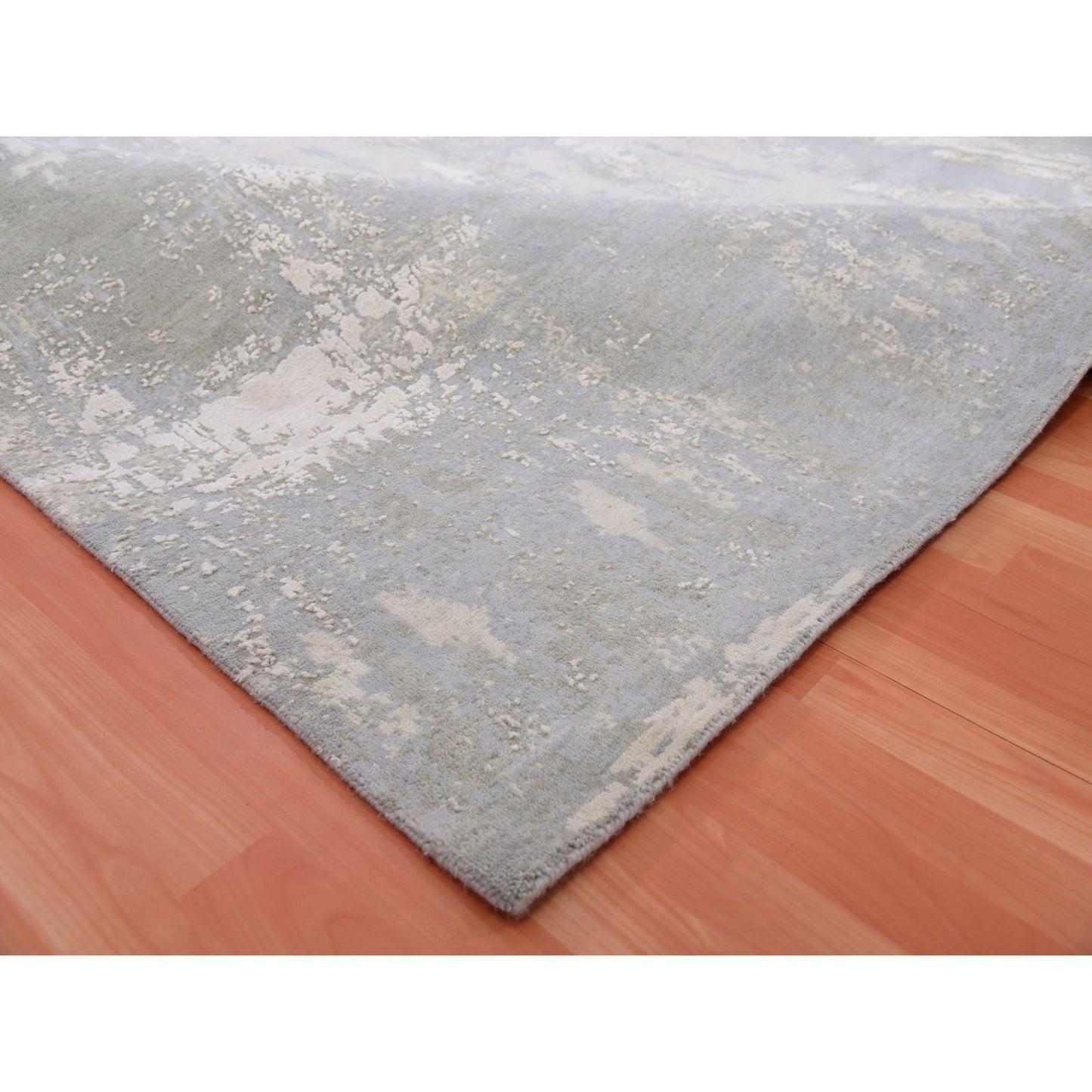 10'X10' Gray Modern Abstract Design Hand Knotted Wool And Silk Square Rug
