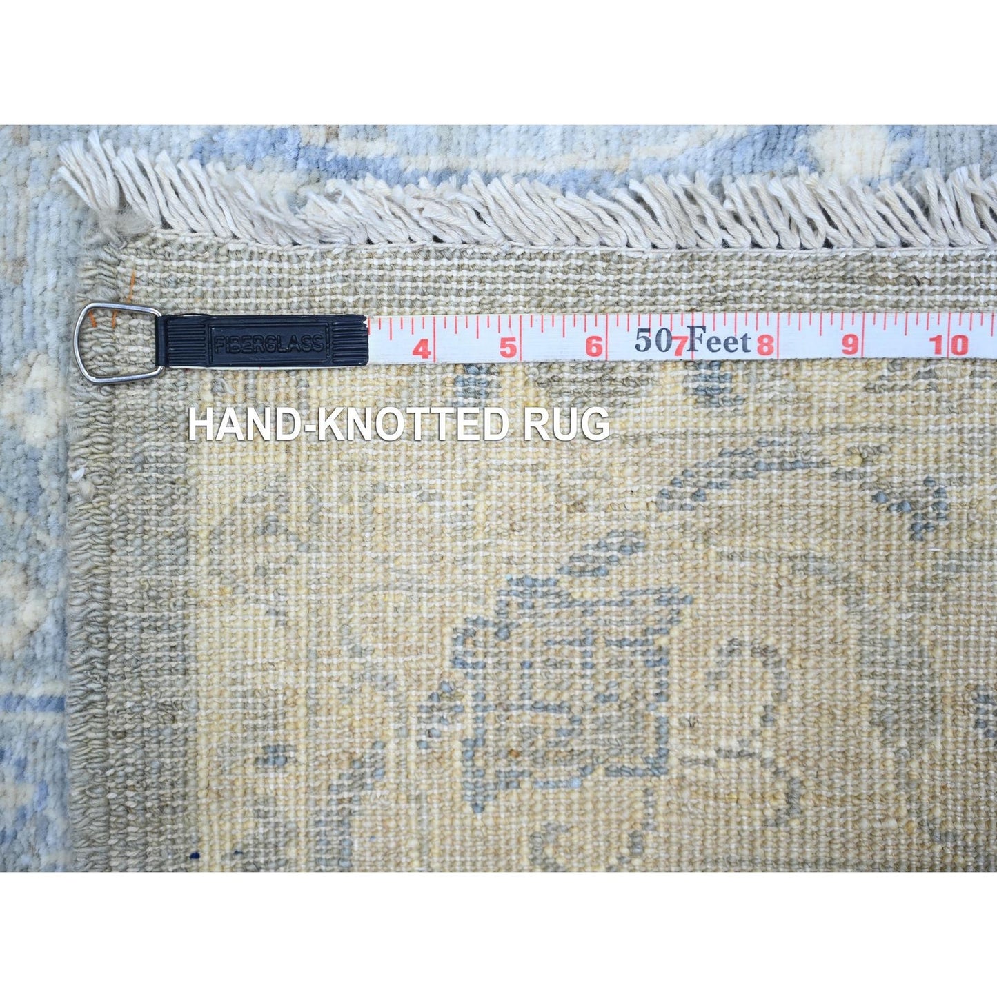 4'X5'9" Coin Gray White Wash Peshawar Wool Hand Knotted Rug