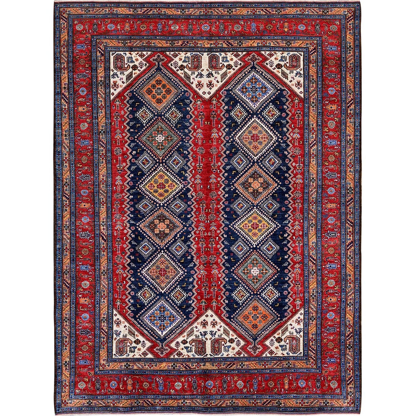 9'1"X12'3" Red Antique Caucasian Design Revival Hand Knotted Pure Wool Rug