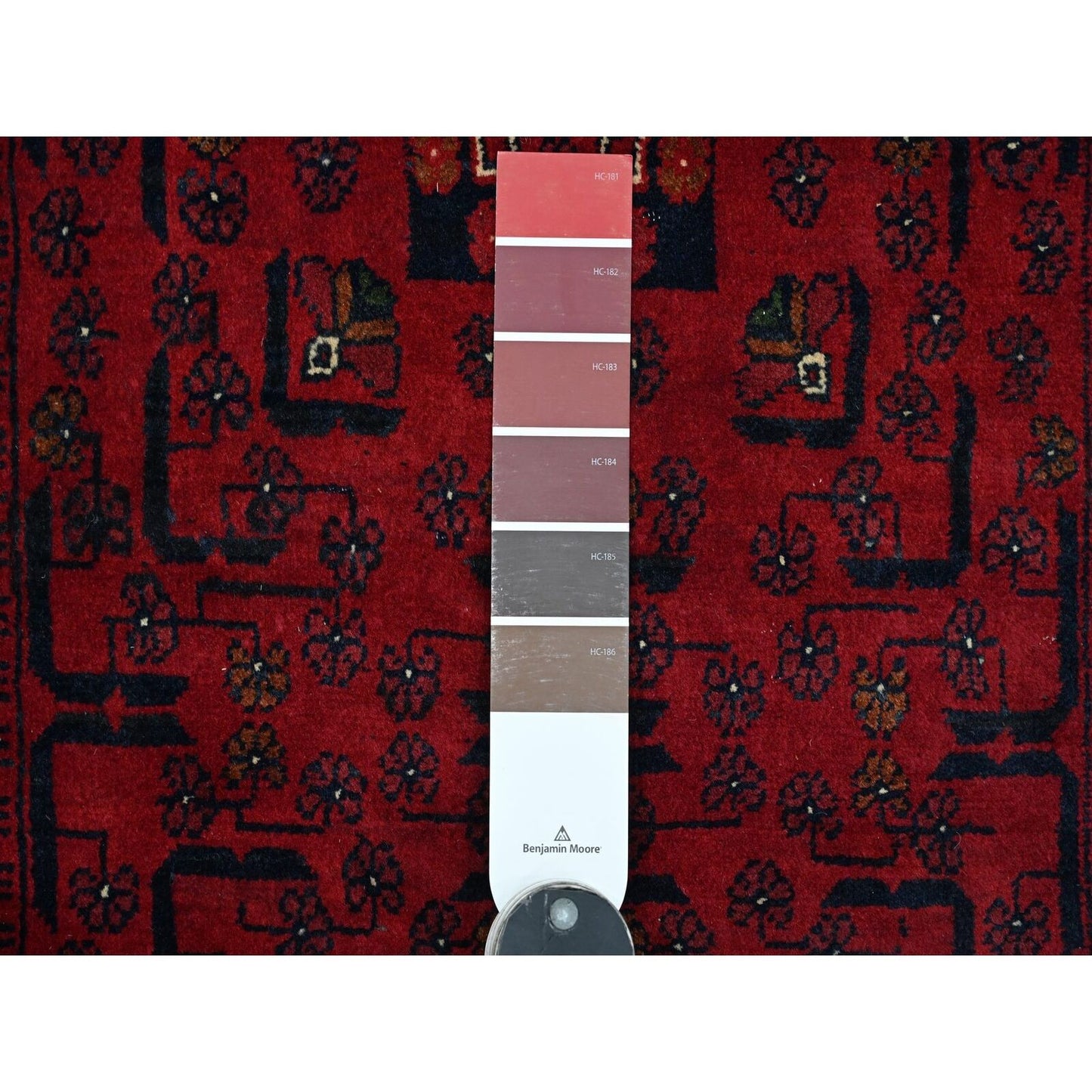 2'10"X19'3" Red Geometric Afghan Khamyab Wool Hand Knotted Runner Rug