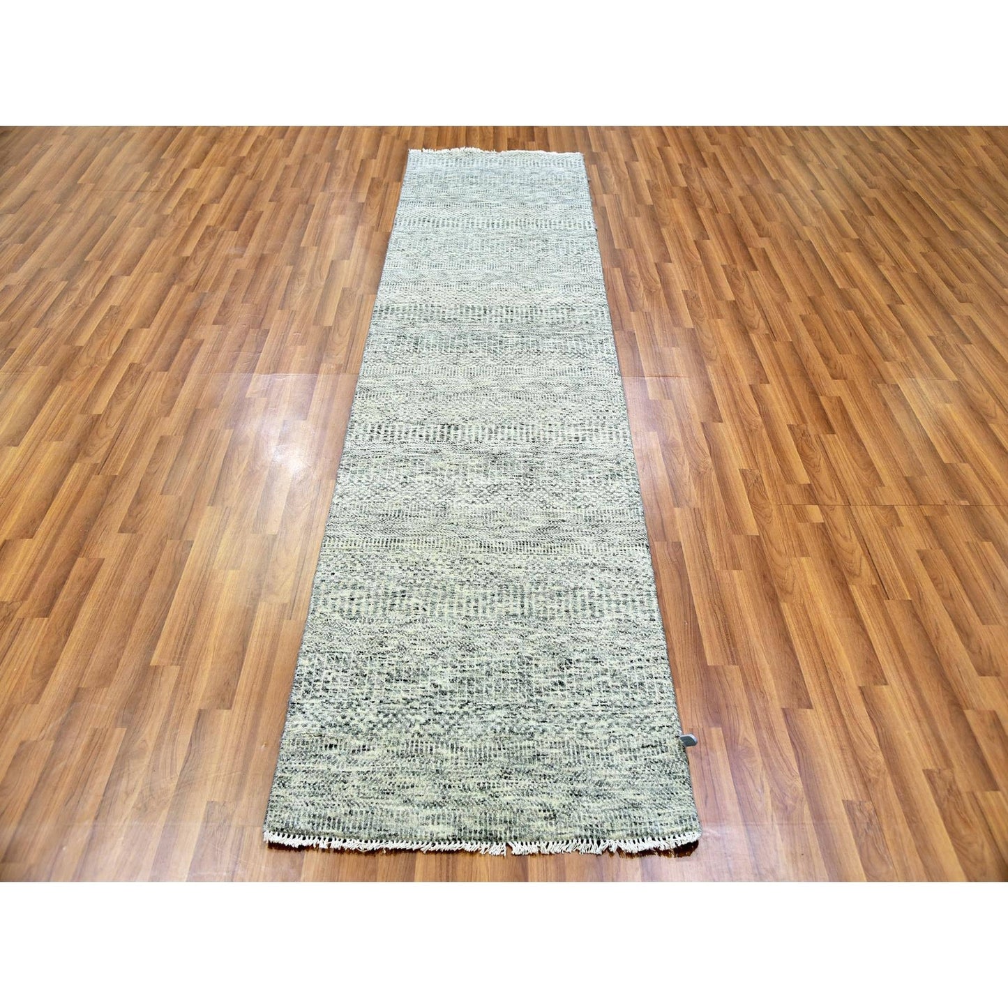 2'7"X9'10" Boothbay Gray Modern Hand Knotted Grass Design Wool Runner Rug