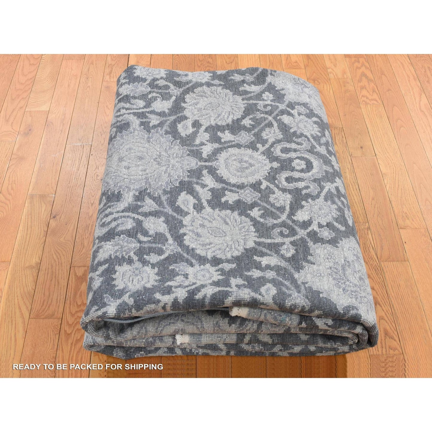 9'X11'8" Ash Gray Oushak Influence Pure Silk With Wool Hand Knotted Rug