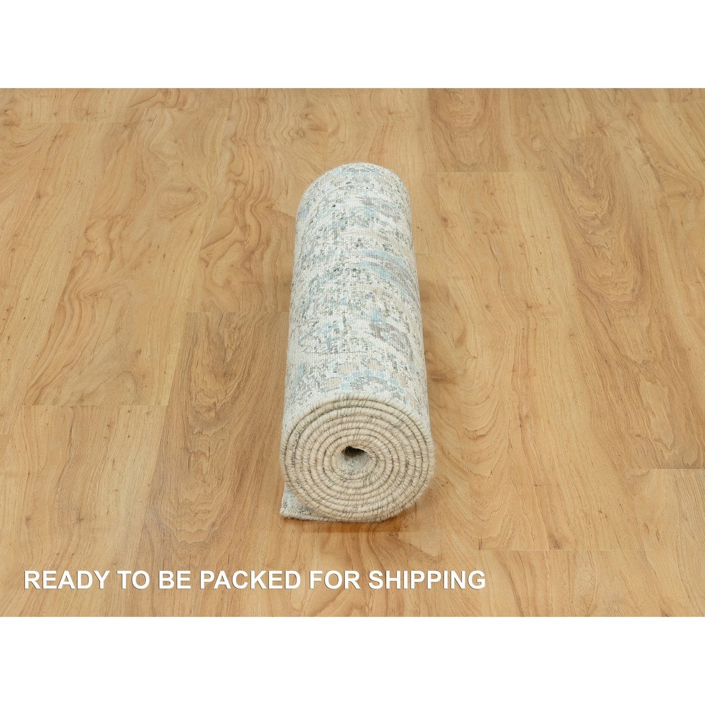 2'5"X10' Pristine White Hand Knotted Silk And Wool Sickle Leaf Runner Rug