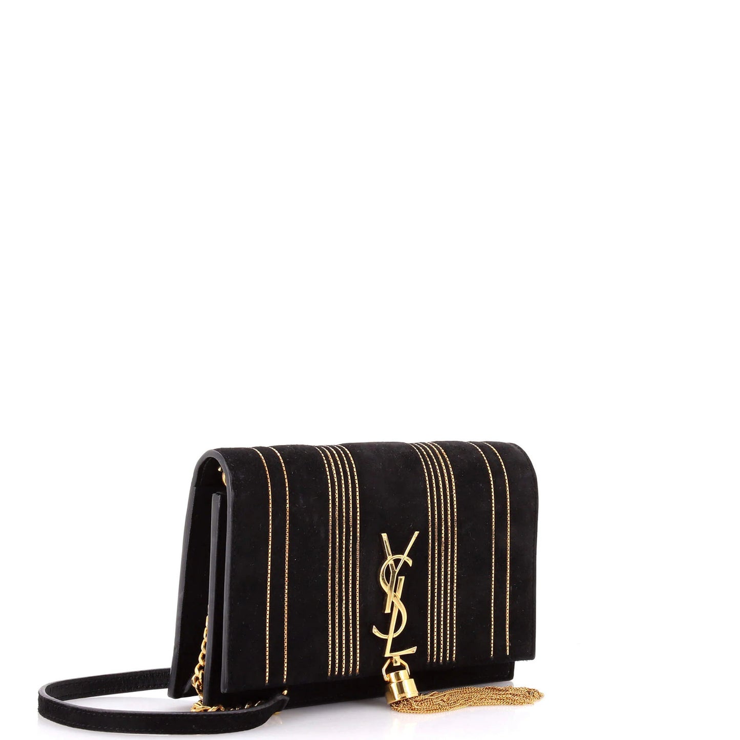 Saint Laurent Classic Monogram Tassel Chain Wallet Embellished Suede