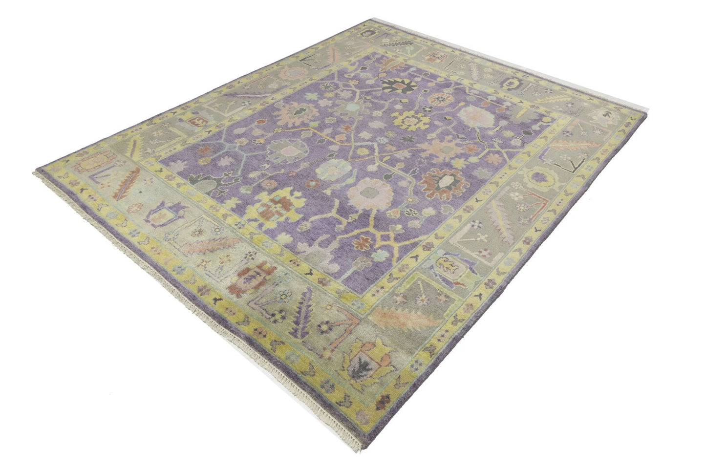 Hand-Knotted Muted Oushak Rug Colorfast Oriental