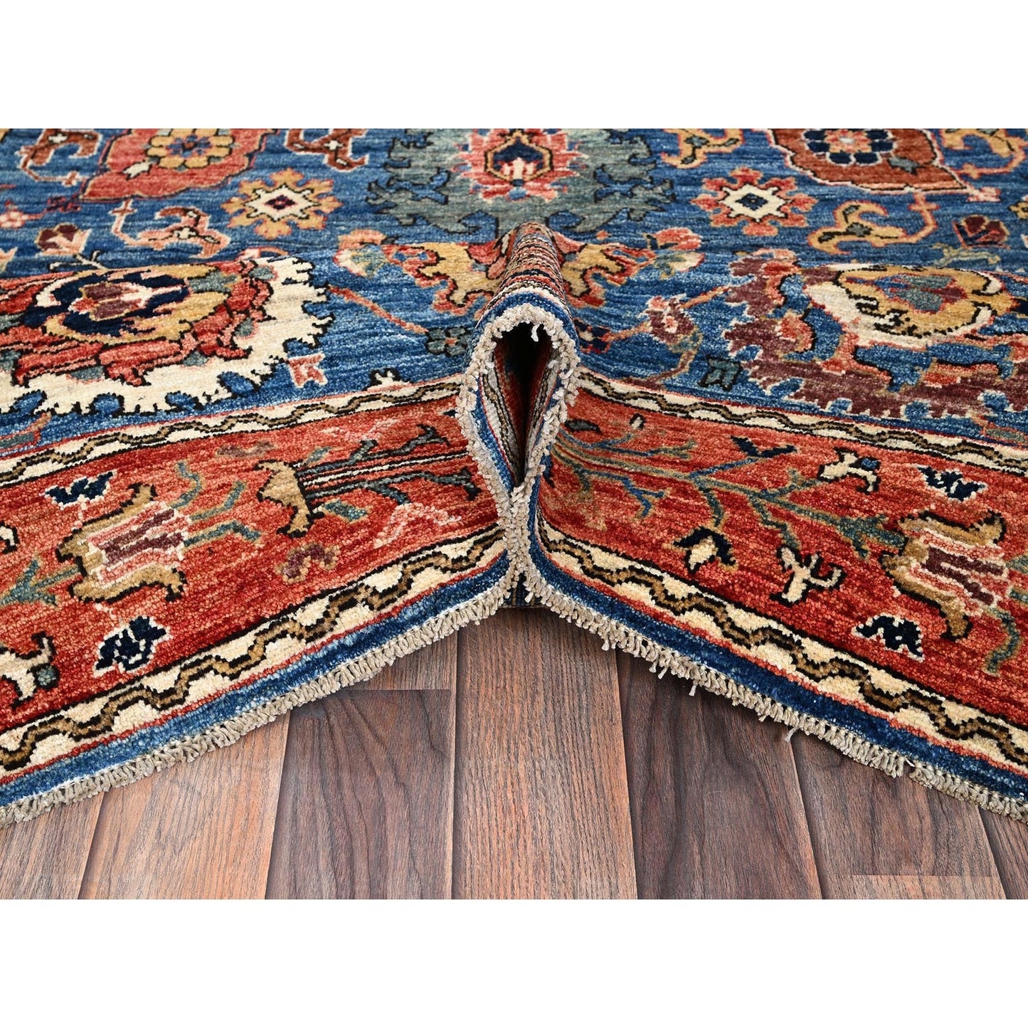 6'2"X9' Blue Aryana Grade All Over Design Pure Wool Hand Knotted Rug