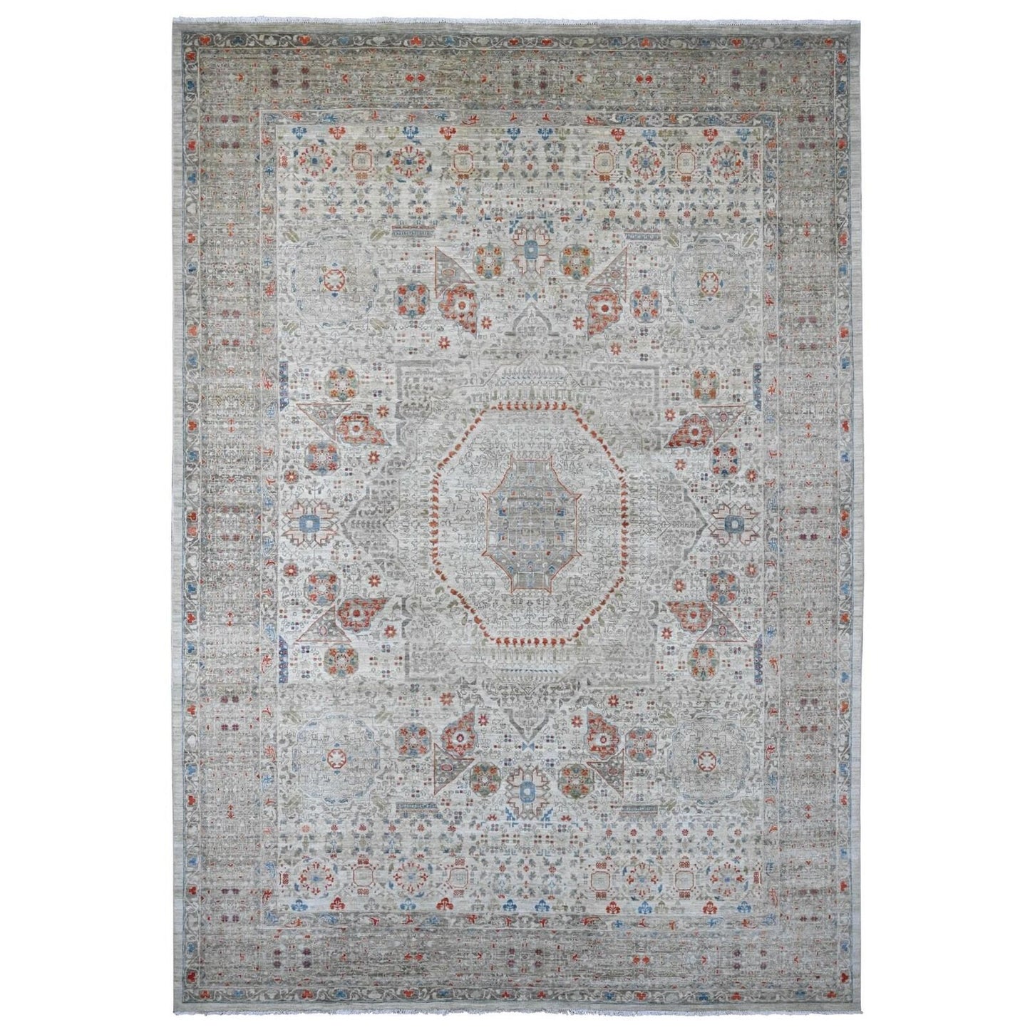 10'X14'1" Gray 14Th Century Mamluk Dynasty Pattern Wool Hand Knotted Rug