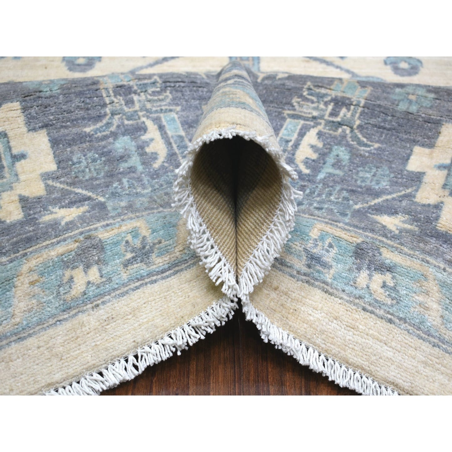 9'1"X11'9" Ivory Hand Knotted Fine Peshawar Afghan Wool Rug