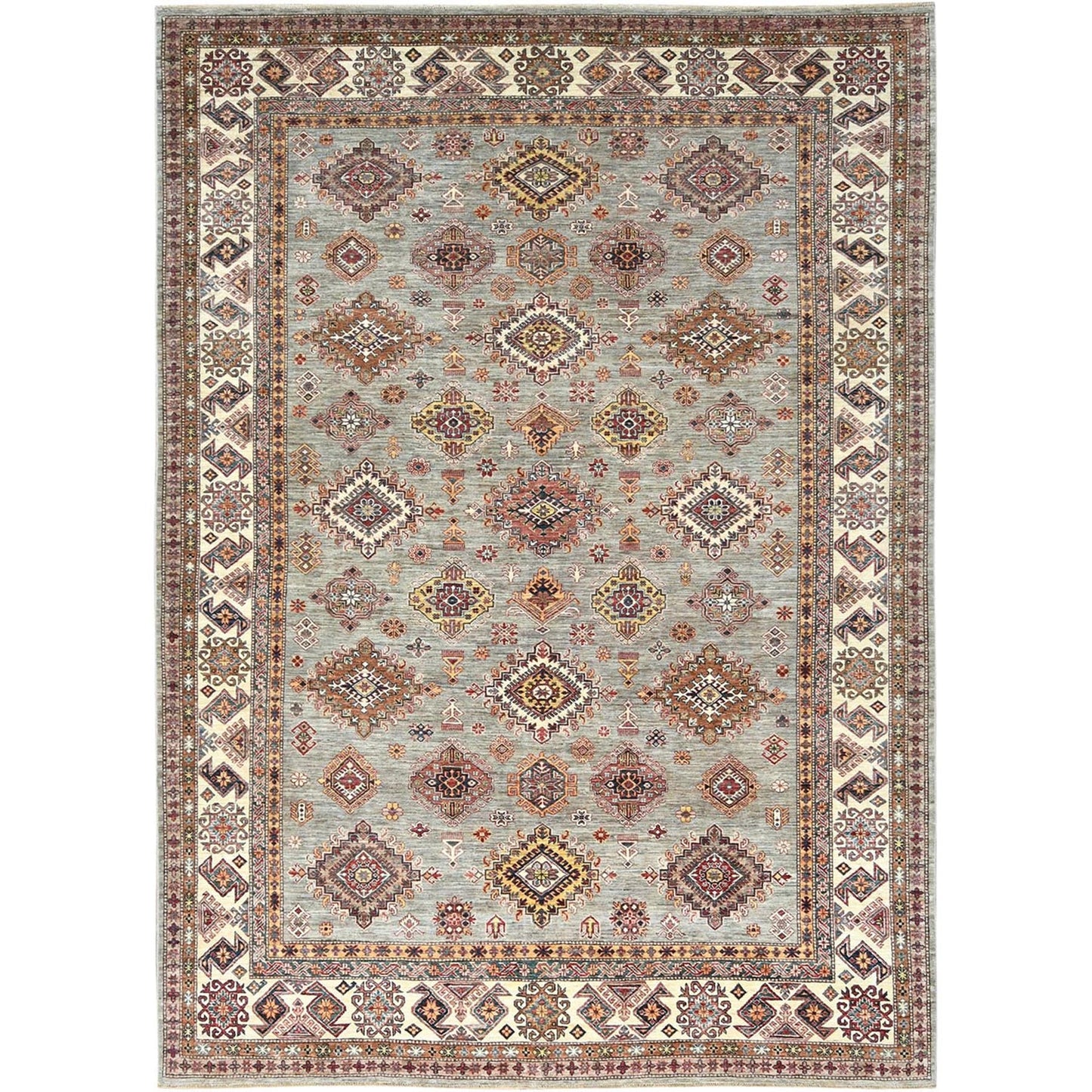 9'X12'4" Stone Gray Soft Wool Hand Knotted Afghan Super Kazak Rug