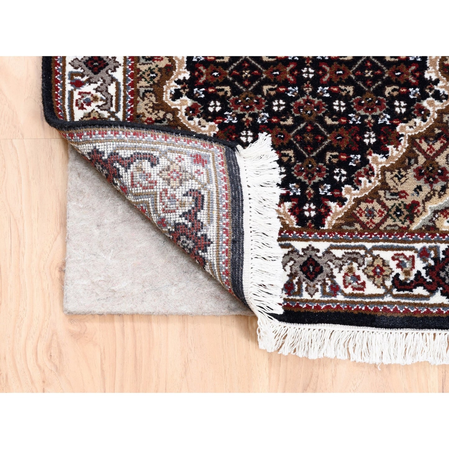 2'1"X8' Black Tebraz Mahi Fish Design Hand Knotted Wool-Silk Runner Rug
