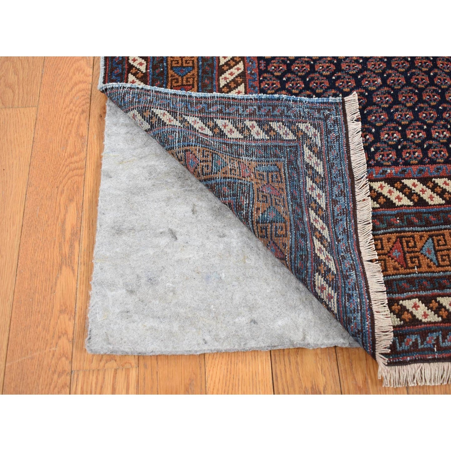 4'4"X6'10" Blue Antique Zoroastrian Hand Knotted Pure Wool Soft Clean Rug