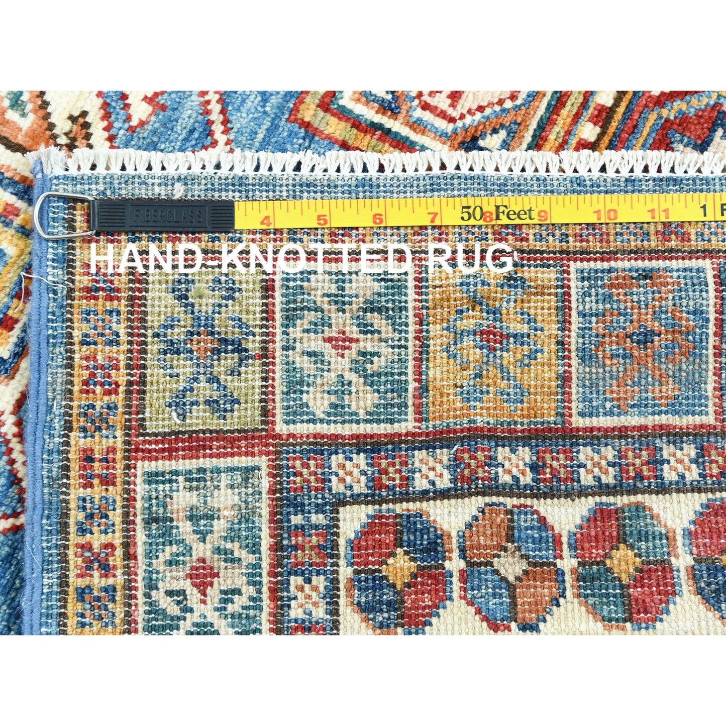 3'X24'5" Blue Pure Wool Hand Knotted Afghan Super Kazak Xl Runner Rug