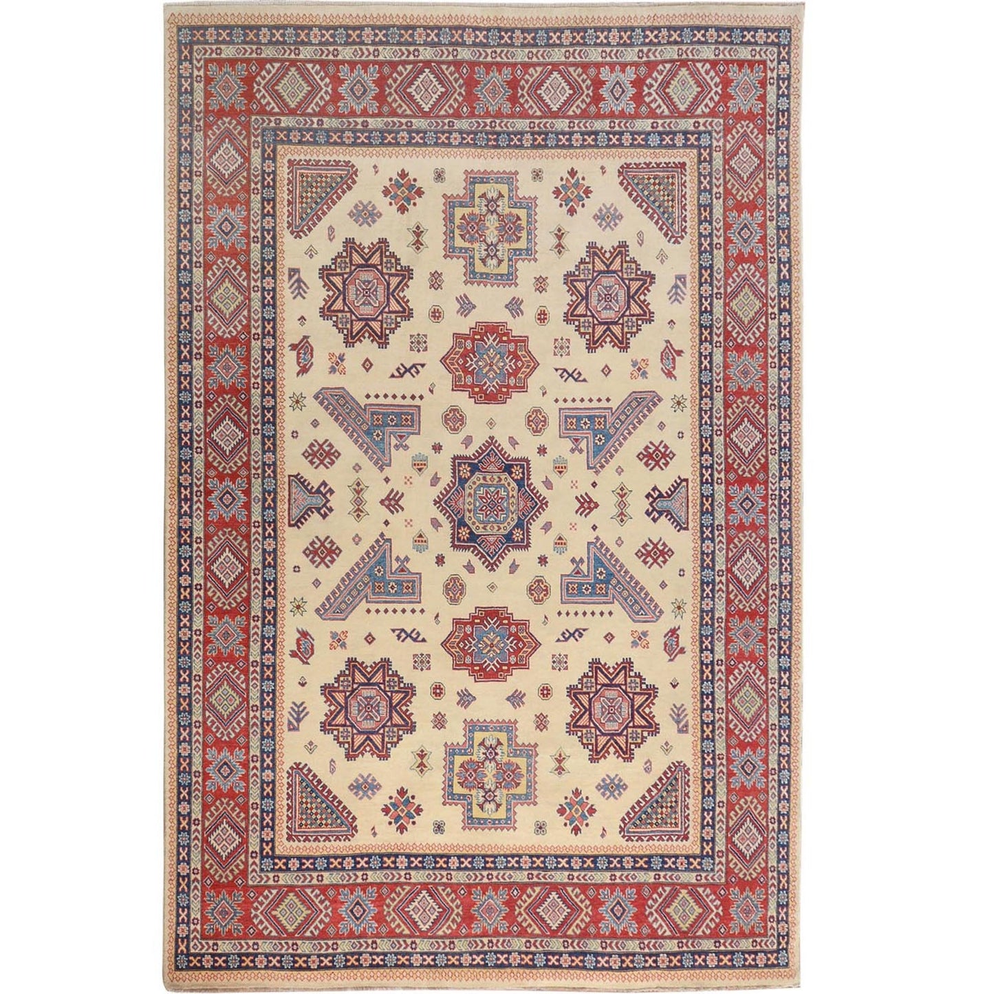 8'8"X12' Ivory Special Kazak Pure Wool Hand Knotted Oriental Rug