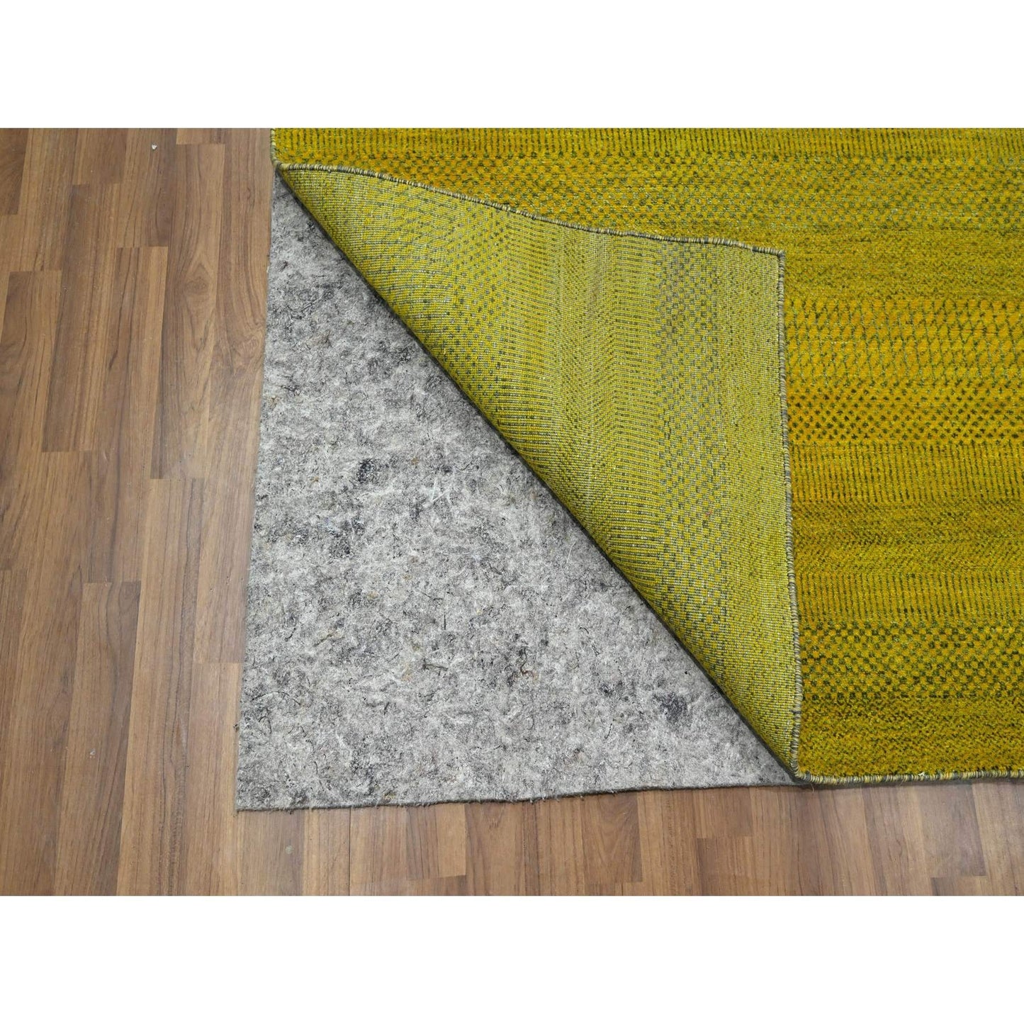 8'10"X12'5" Yellow Modern Grass Design Wool And Silk Hand Knotted Rug