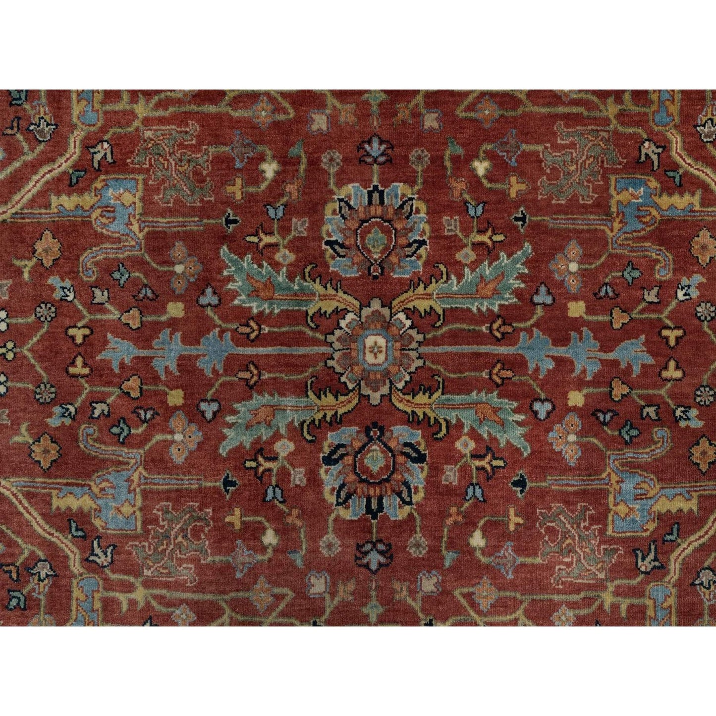 6'2"X6'2" Red Antiqued Fine Heris Hand Knotted New Zealand Wool Round Rug
