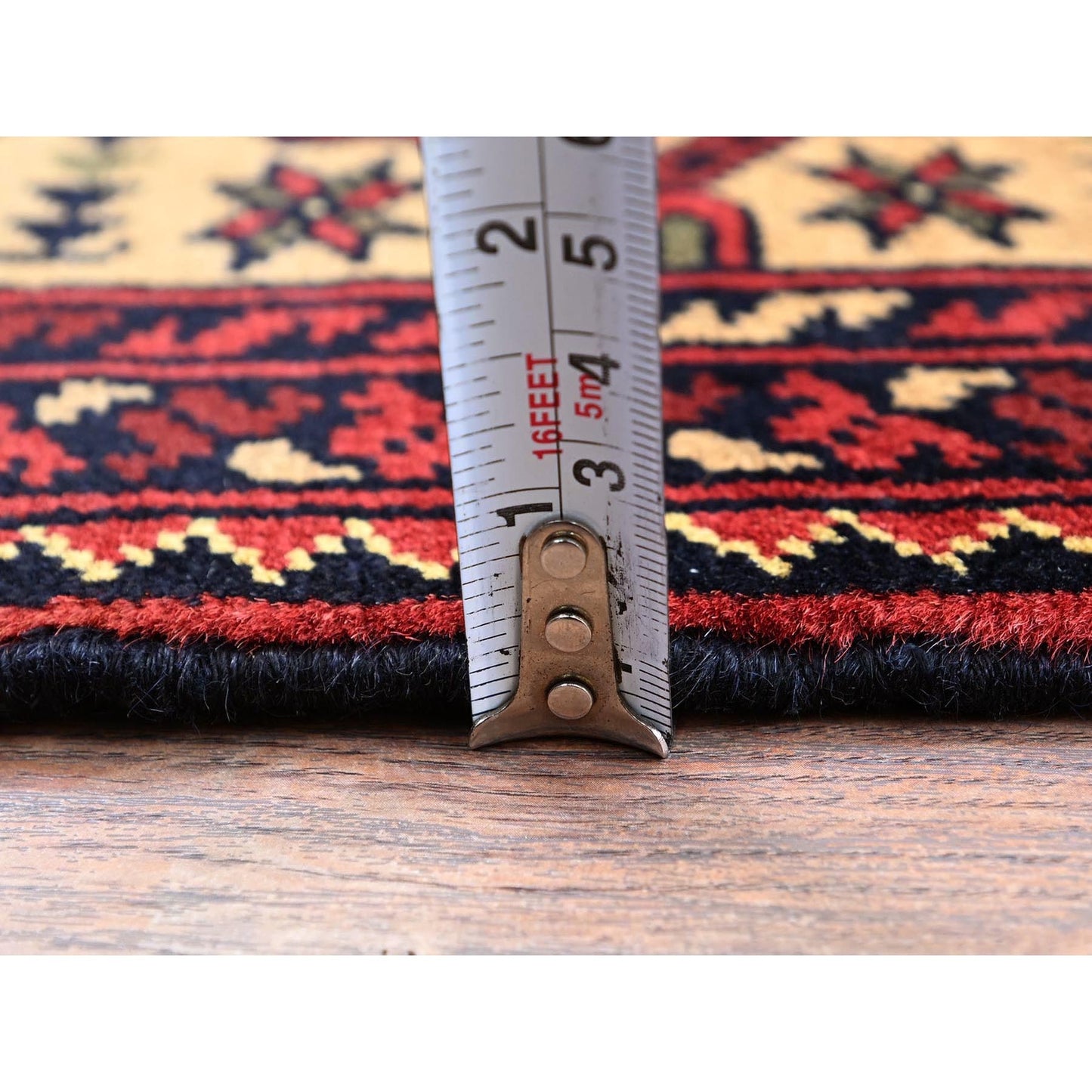 4'9"X6'1" Imperial Red Afghan Khamyab Hand Knotted Soft Wool Oriental Rug