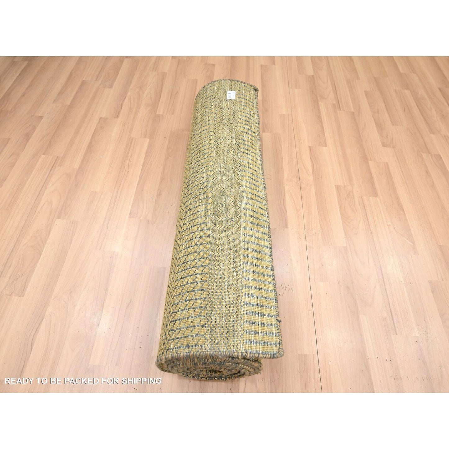 2'8"X12'3" Brown Modern Grass Design Hand Knotted Wool & Silk Runner Rug
