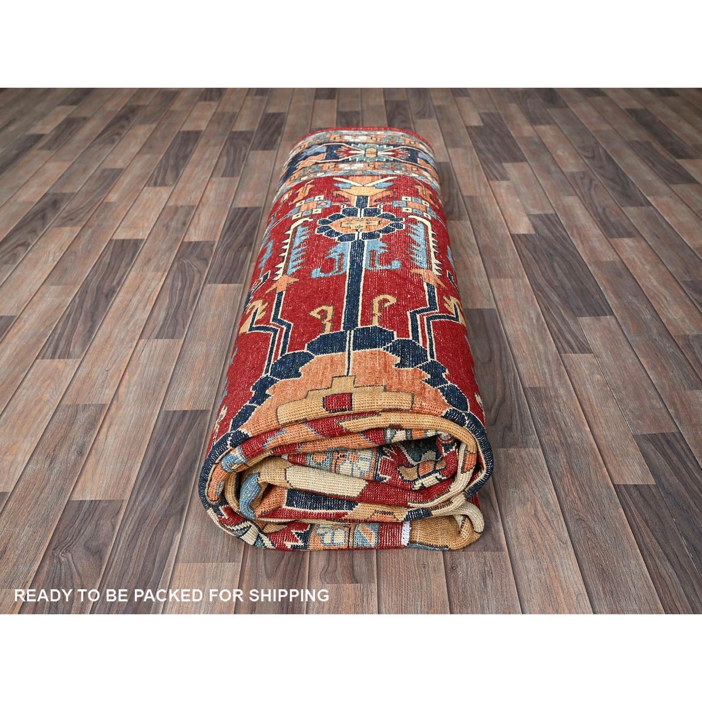 8'10"X12' Red Peshawar With Seeripe Heris Design Hand Knotted Soft Wool Rug