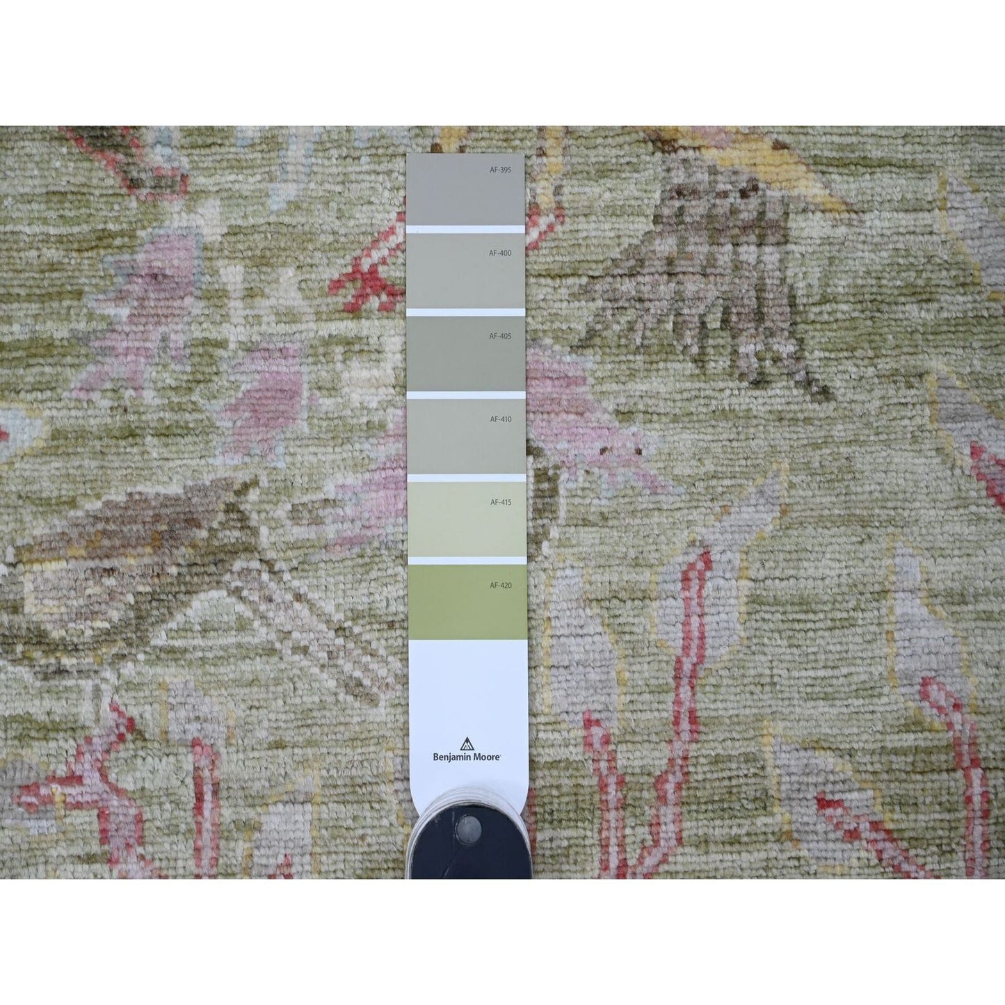 2'7"X6' Green Afghan Peshawar Birds Design Wool Hand Knotted Runner Rug