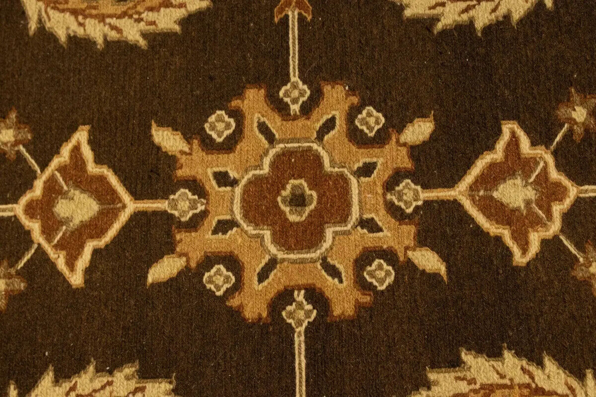 Partially Hand-Woven Brown Floral Sumak Rug