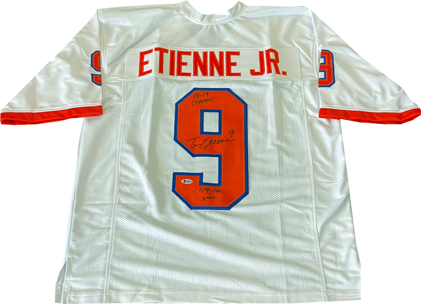 Travis Etienne "18-19, 44-16, 3 Tds" Autographed Clemson Custom Jersey (Bvg)
