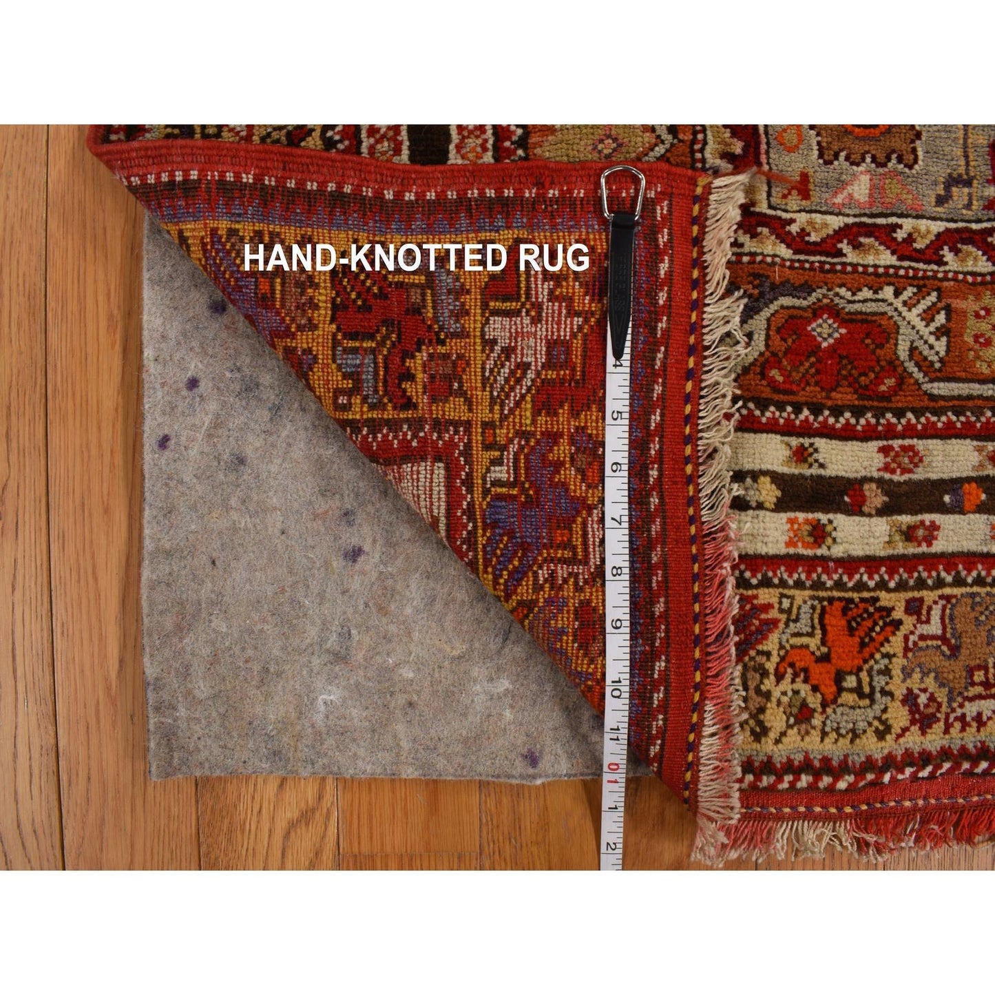 3'10"X5'4" Red Hand Knotted Antique Bergama Prayer Soft Wool Oriental Rug