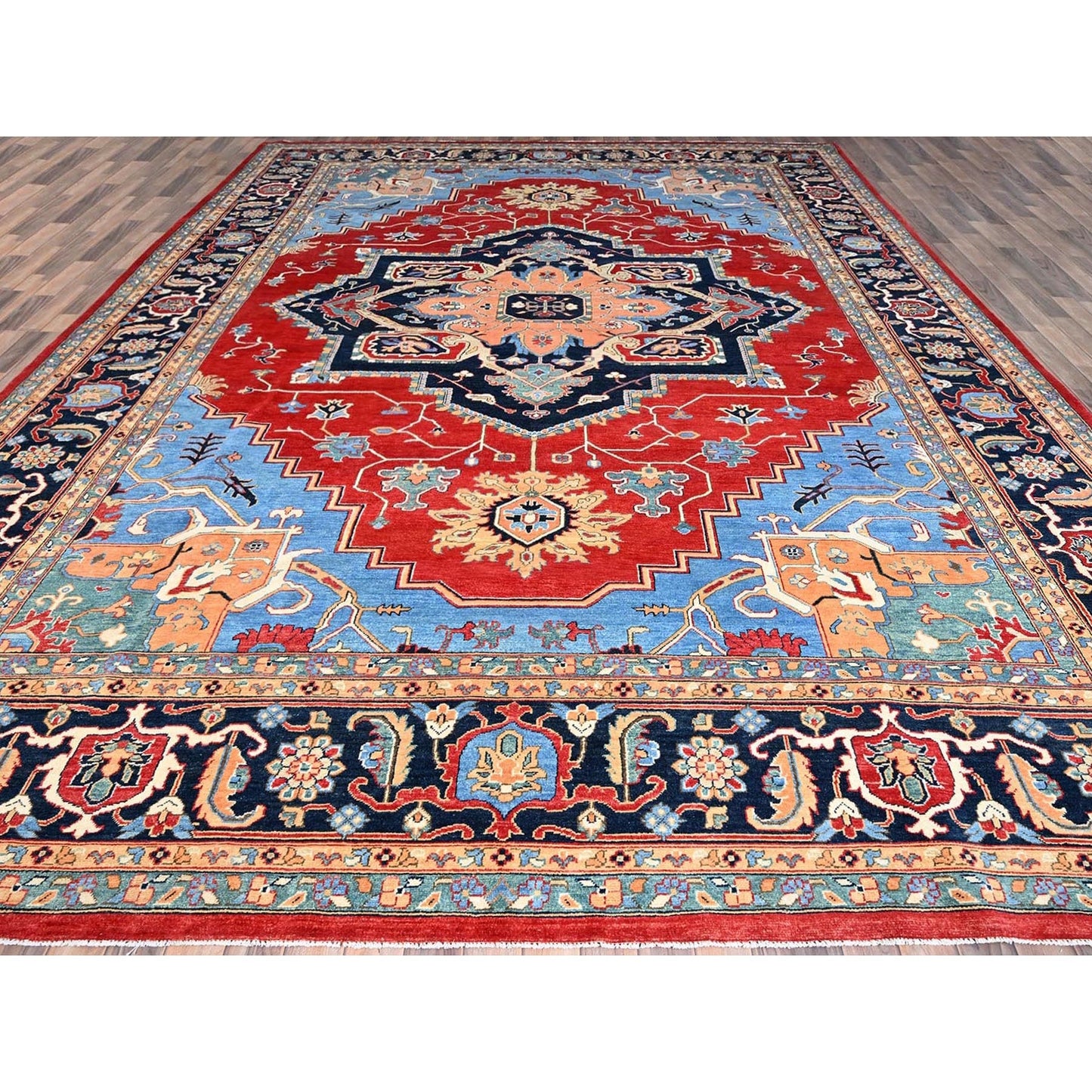 12'X17'2" Venetian Red Hand Knotted Wool Seeripe And Heris Oversized Rug