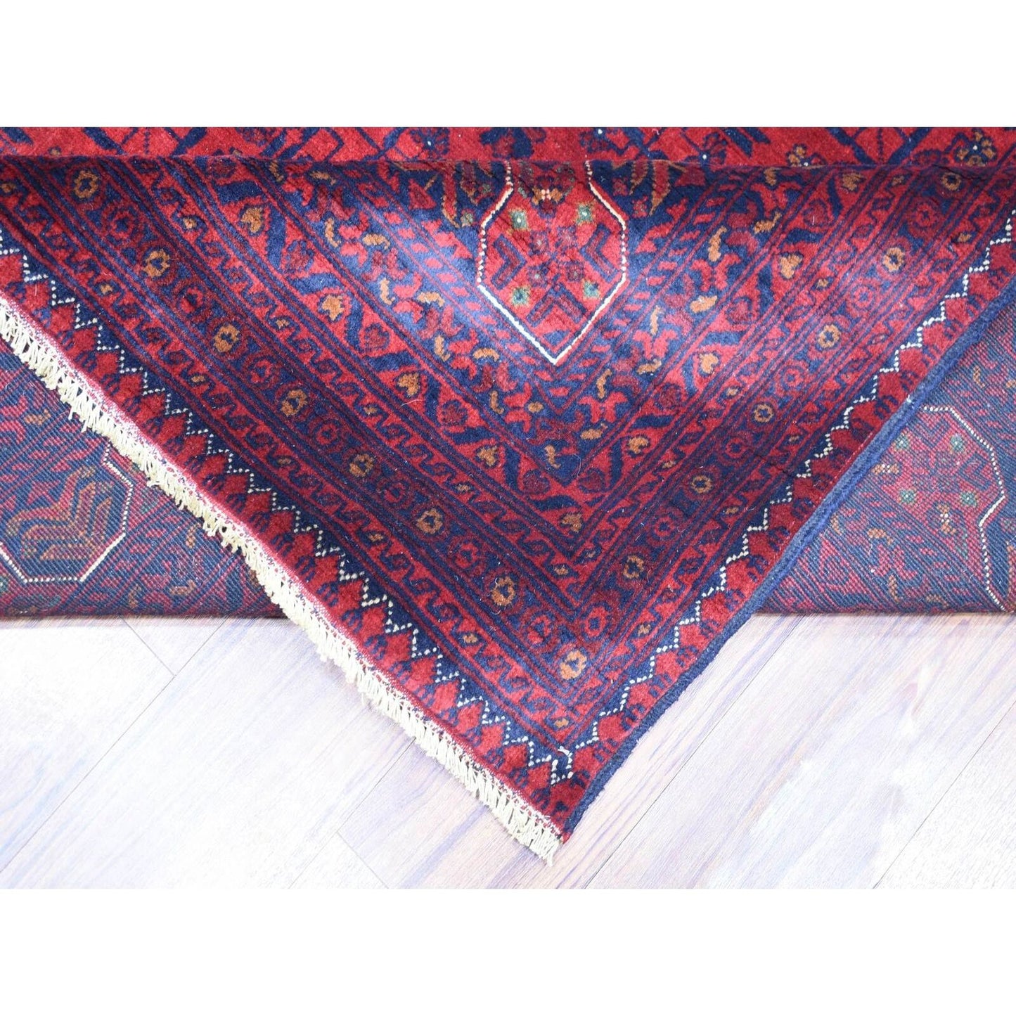 10'X12'10" Red Hand Knotted Soft Wool Afghan Khamyab Geometric Design Rug