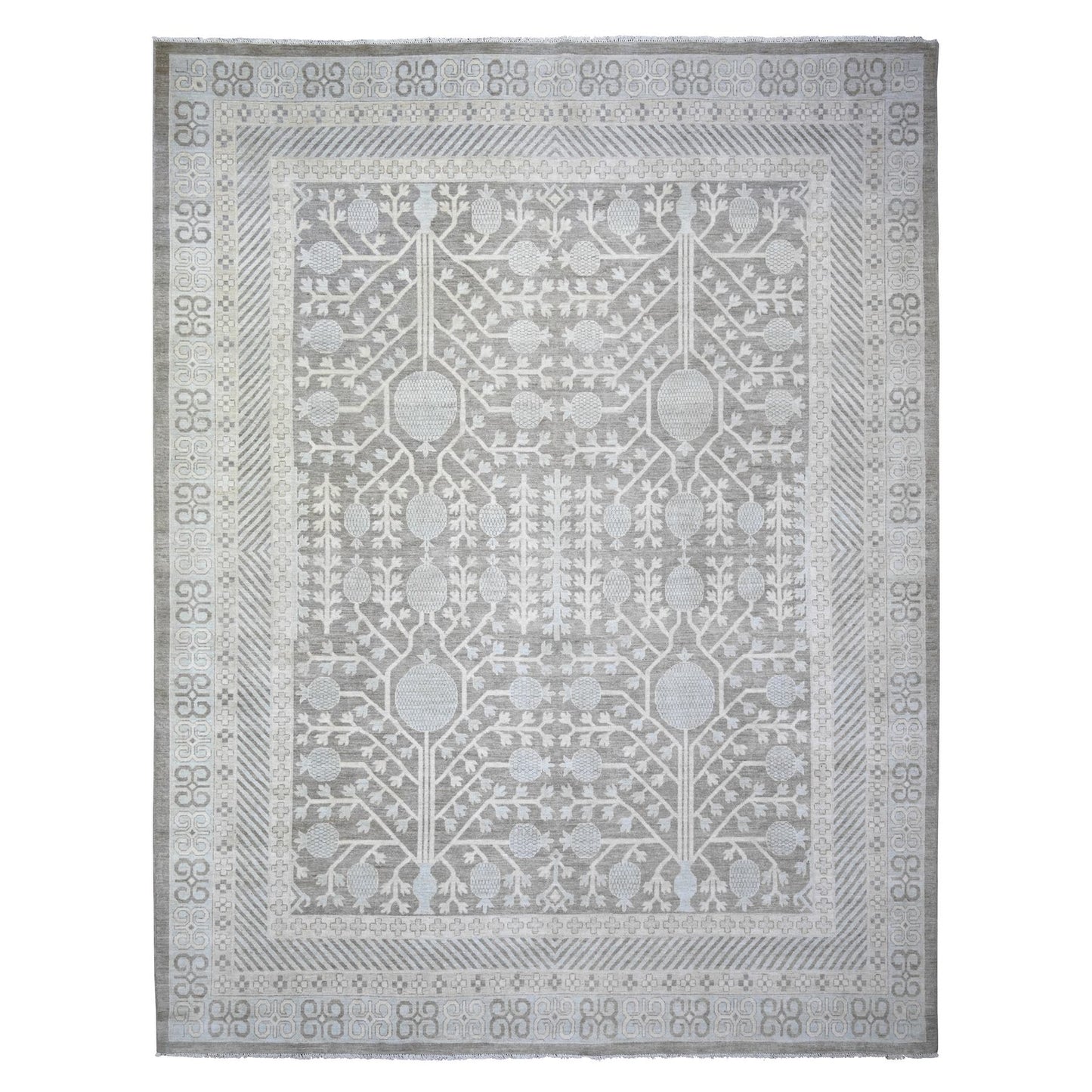 11'2"X14'3" Gray Washed Out Peshawar Hand Knotted Pure Wool Oversized Rug