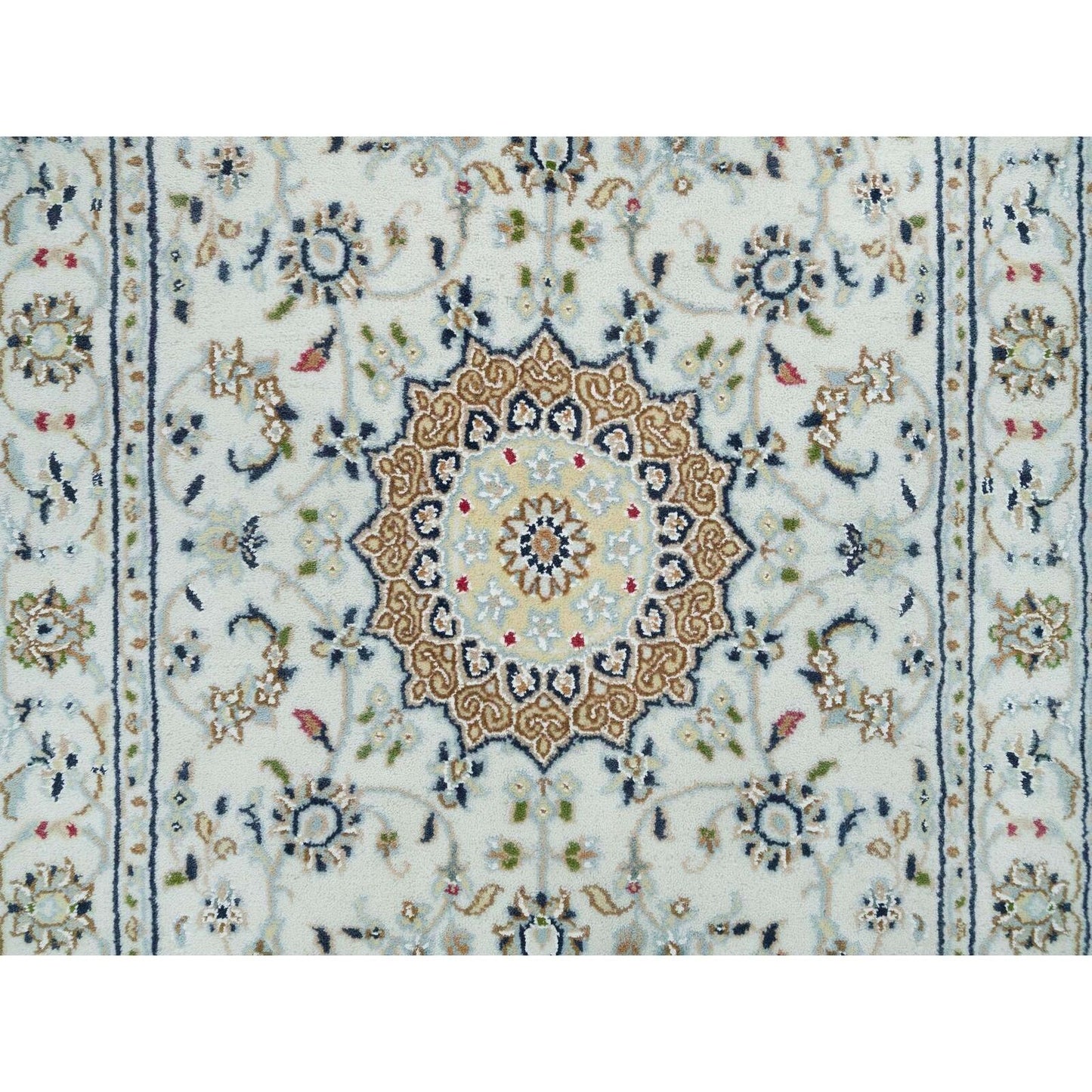 2'6"X8'2" White Hand Knotted Nain Design 250 Kpsi Organic Wool Runner Rug