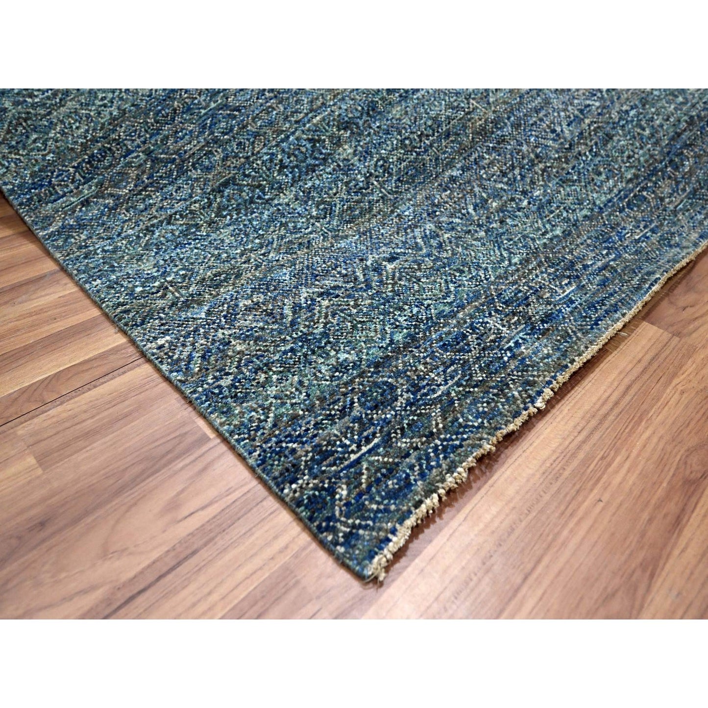 9'X12'1" Denim Blue Kohinoor Repetitive Design Hand Knotted Pure Wool Rug