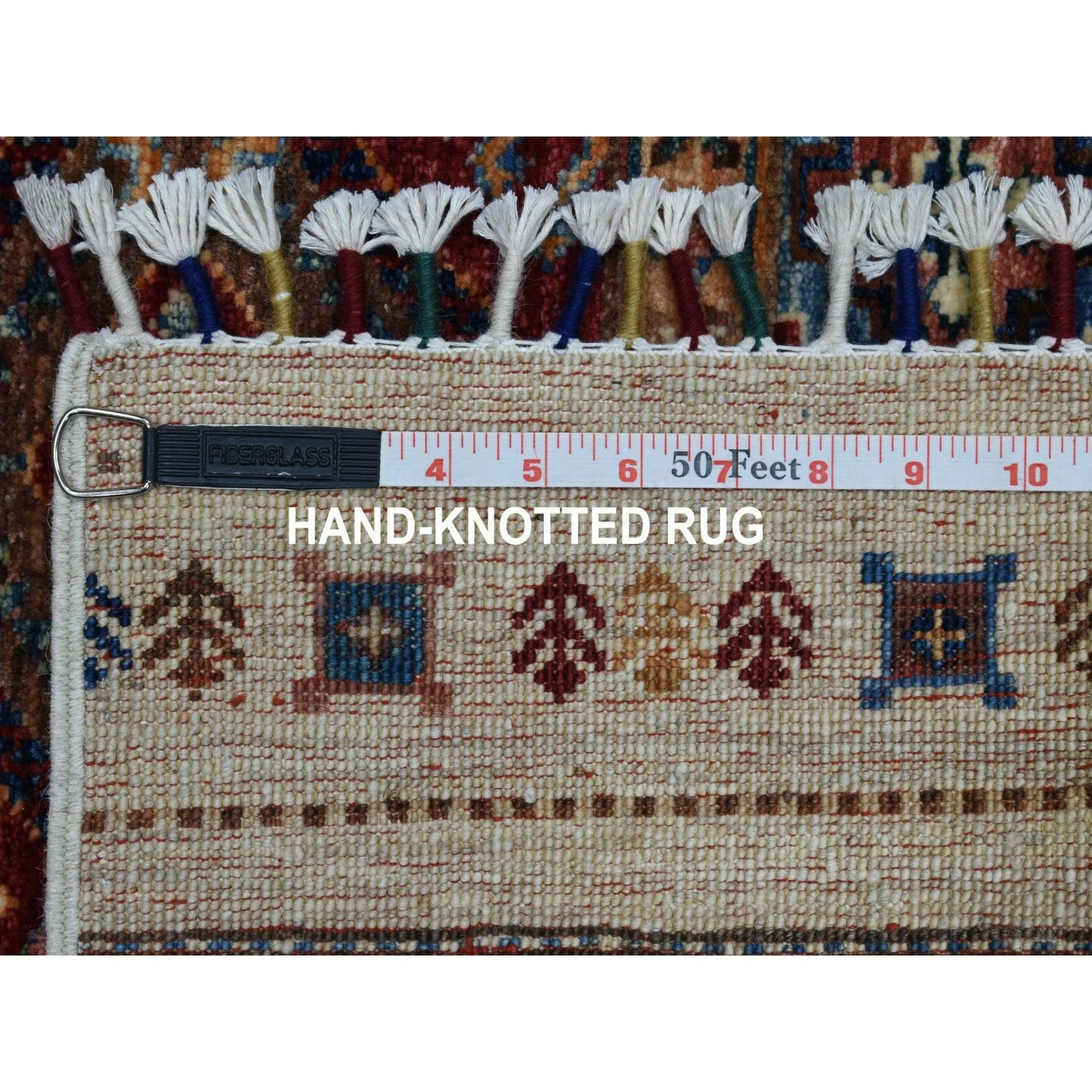 2'7"X9' Ivory Khorjin Design Runner Super Kazak Handknotted Pure Wool Rug