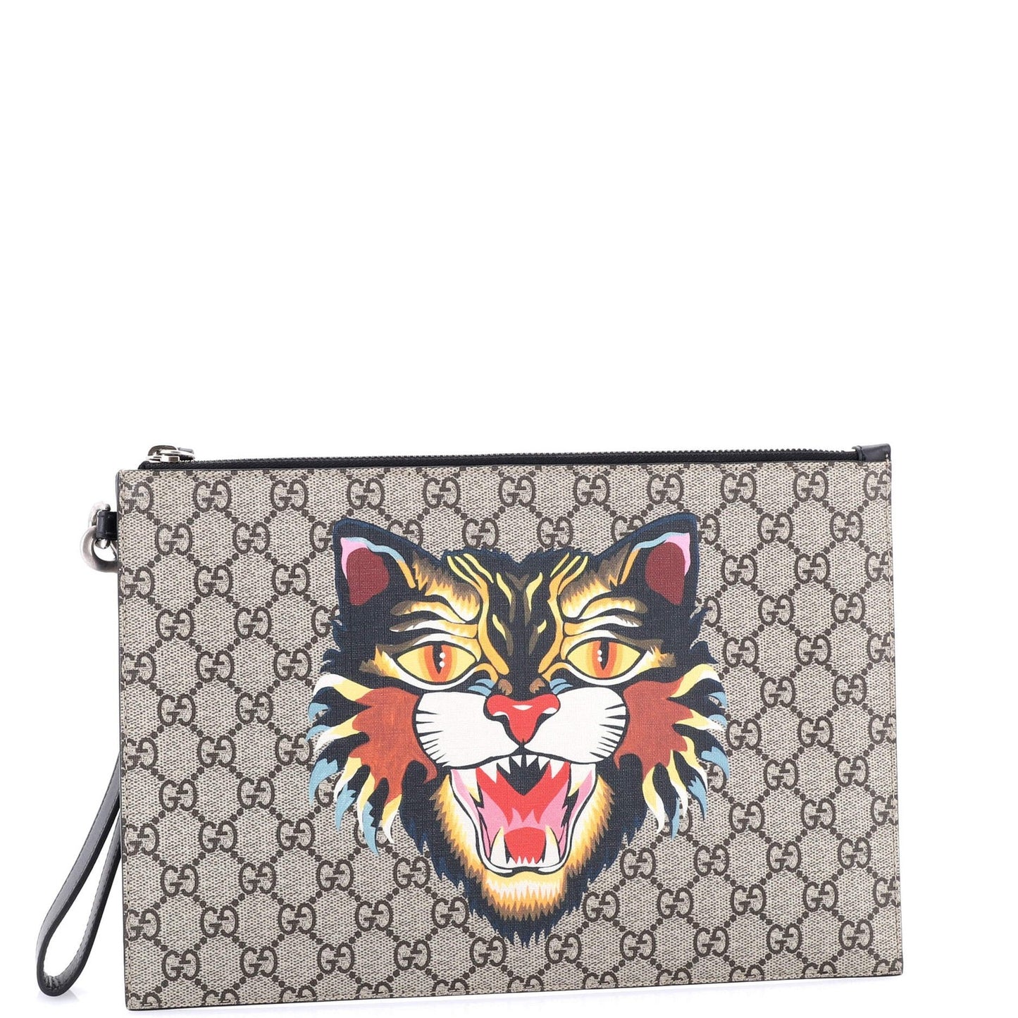 Gucci Zipped Pouch Angry Cat Gg Coated Canvas Large