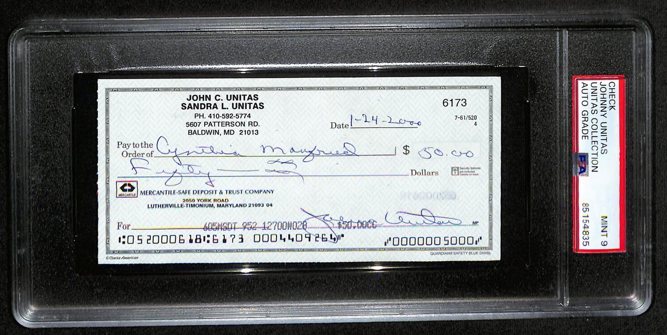 Johnny Unitas Hof Signed/Auto 2000 Bank Check