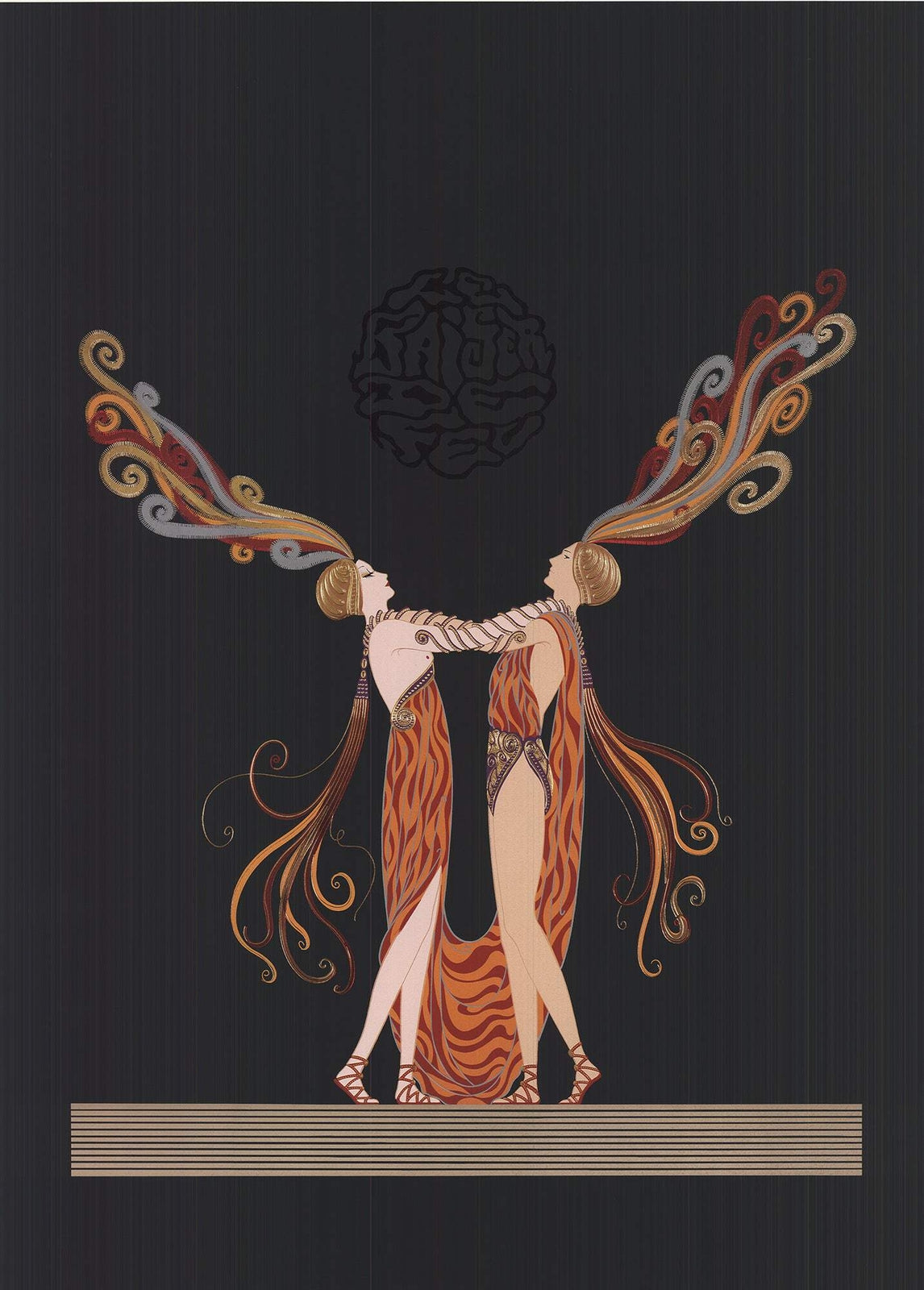 Erte Kiss Of Fire " Poster Art Deco Black, Orange
