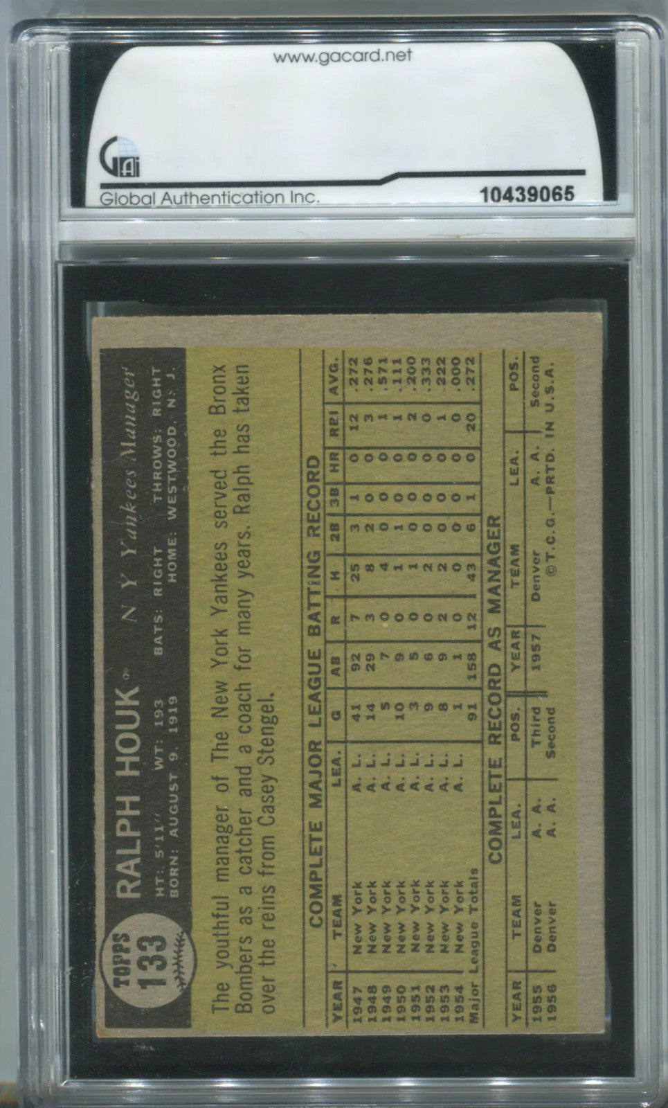 1981 Topps #133 Ralph Houk (Gai Certified)
