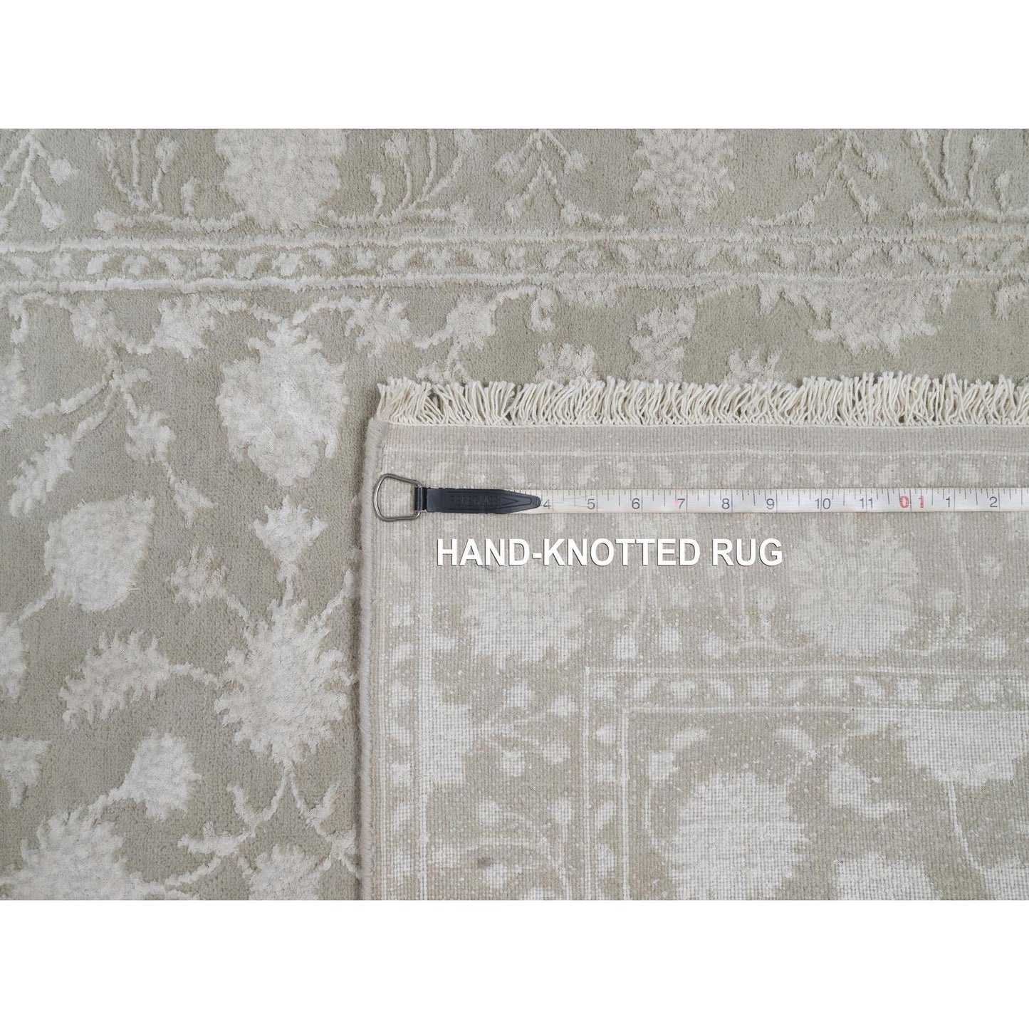 3'1"X5' Stone Gray Hand Knotted Zoroastrian Design Wool And Silk Rug