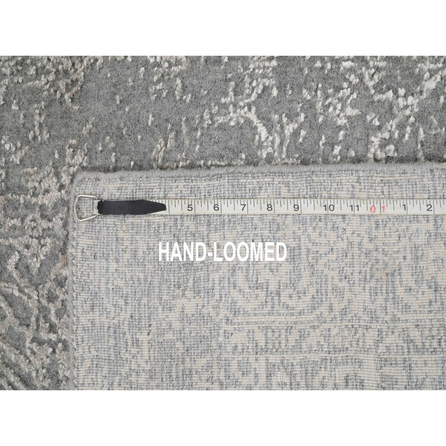 2'5"X12'2" Gray Fine Jacquard Hand Loomed Runner Wool And Art Silk Rug
