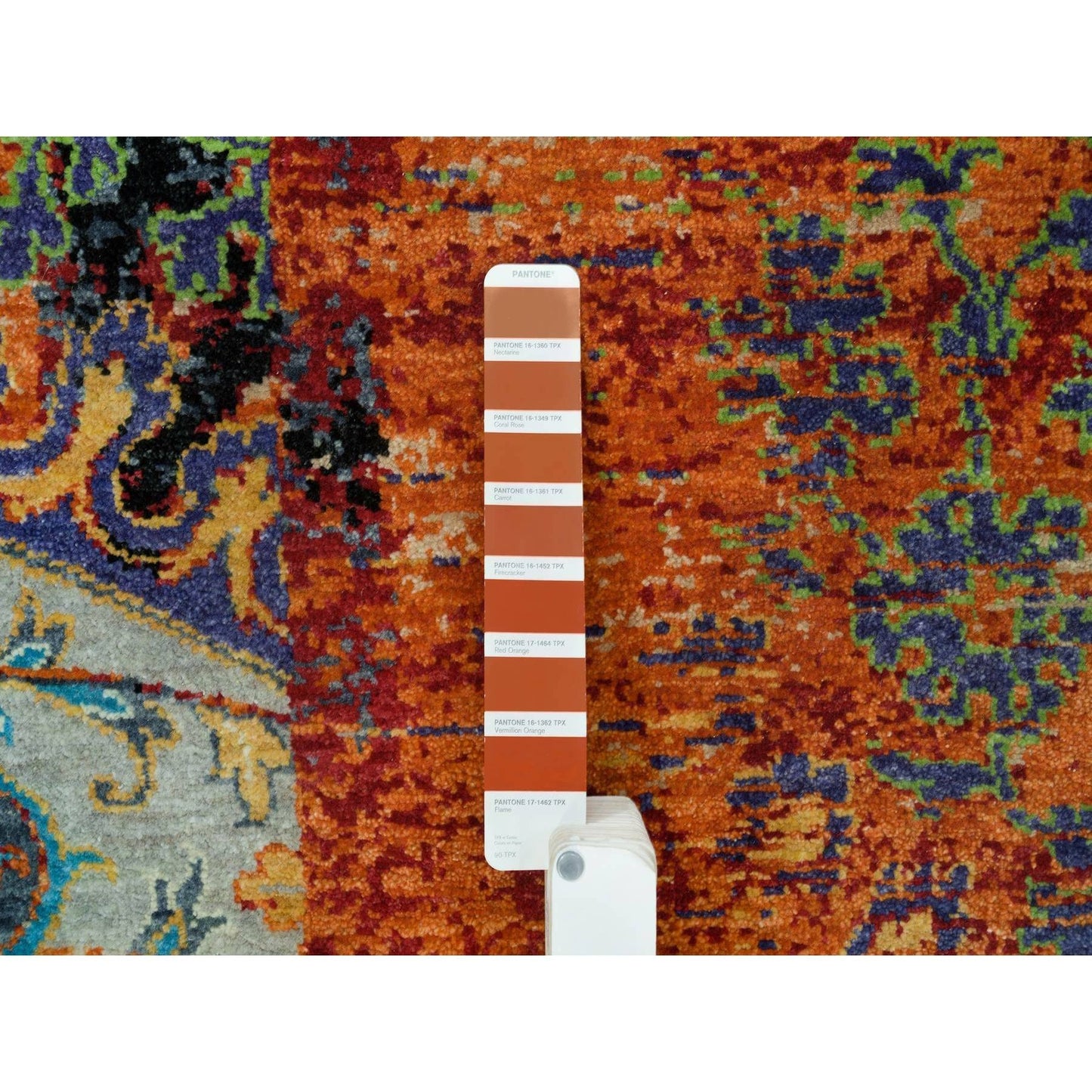 10'2"X10'2" Orange Wool Hand Knotted Ancient Ottoman Design Square Rug